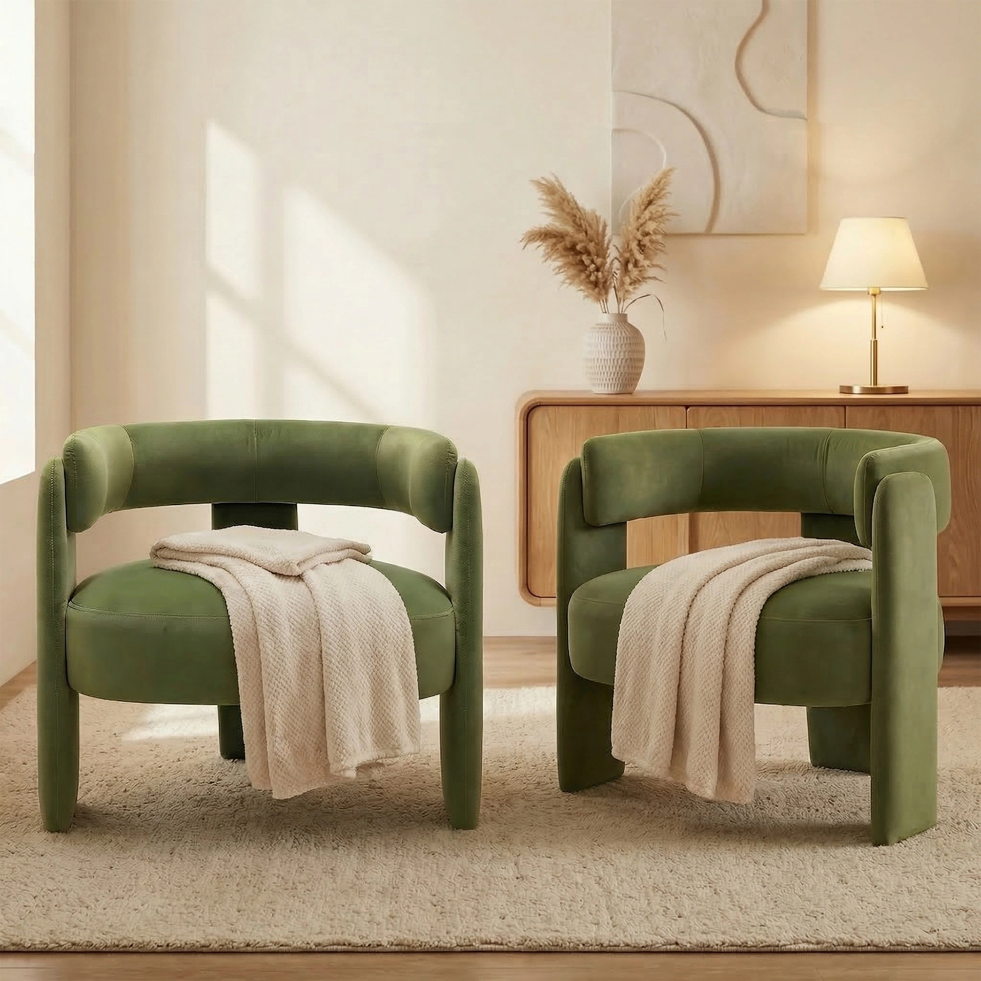 Accent Chair for Living Room, Velvet Comfy Single Sofa Chair Mid-Century Modern Armchair Wooden Legs for Bedroom Office Reading Secondary image