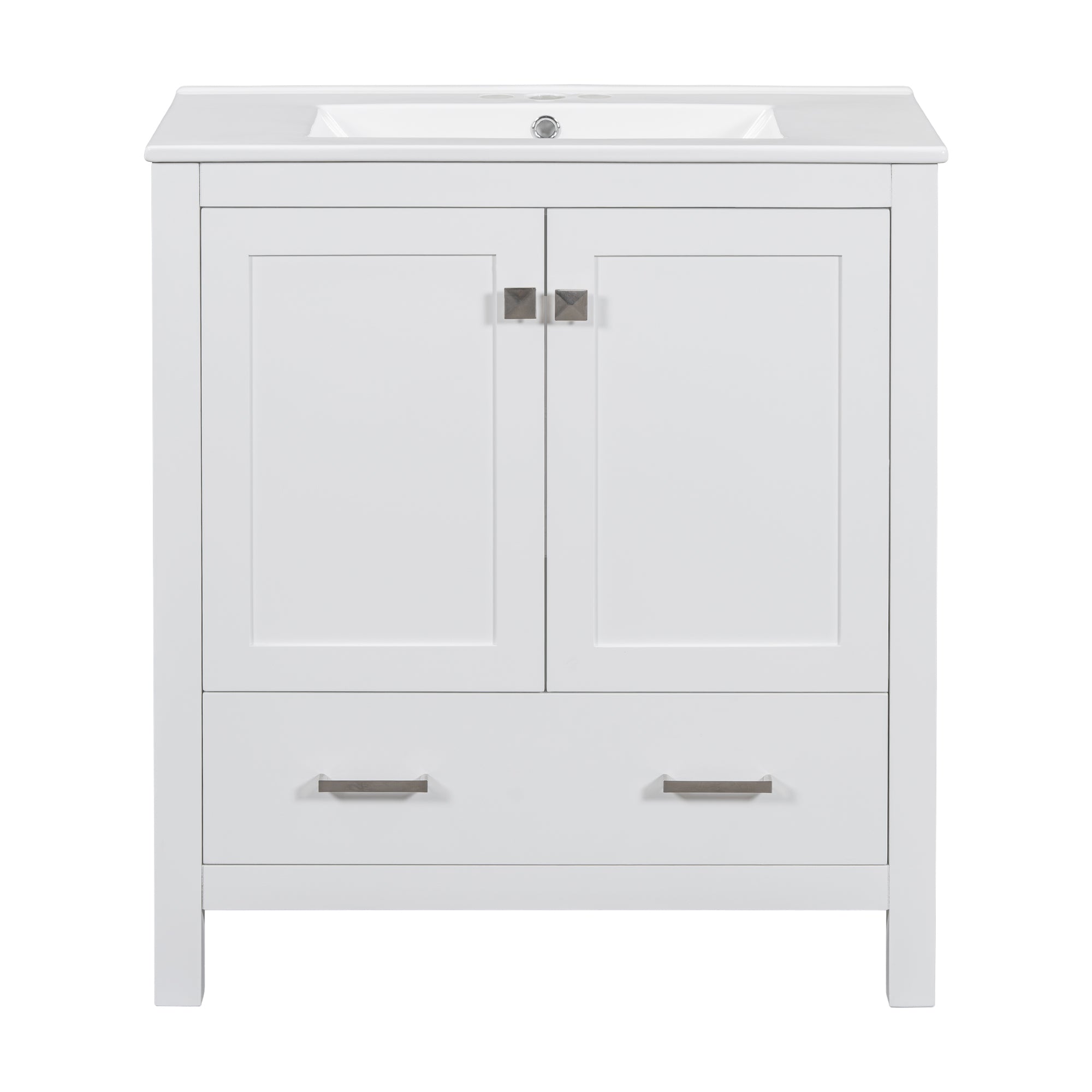 Transitional 30-Inch White Bathroom Vanity with Single Sink, Solid Wood Frame, Soft Closing, Multifunctional Storage Main image