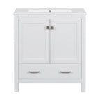Transitional 30-Inch White Bathroom Vanity with Single Sink, Solid Wood Frame, Soft Closing, Multifunctional Storage