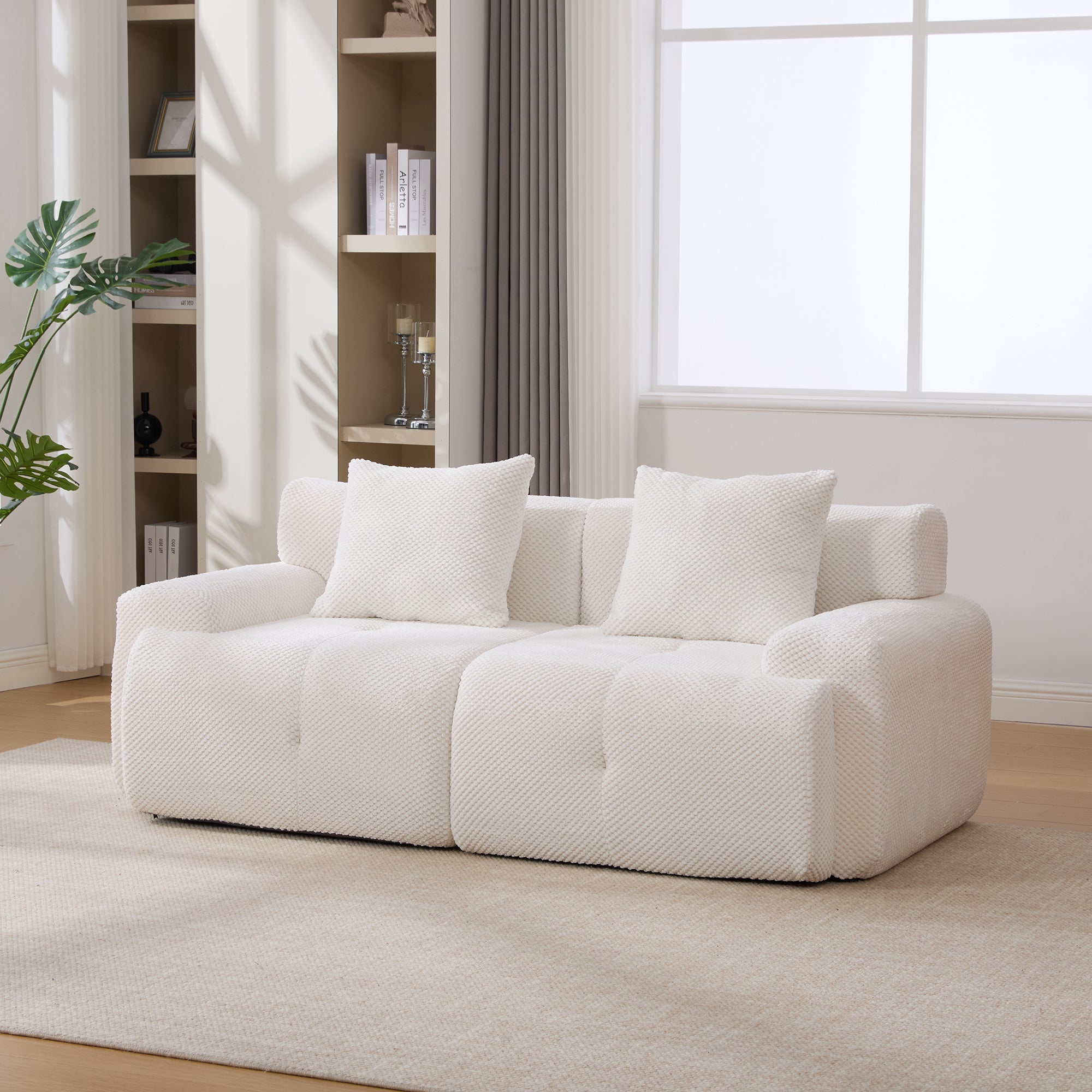 73' Modern Modular Sectional Sofa Loveseat, 2 Seater Tufted Comfy Cloud Tufted Floor Convertible Couch with 2 Pillows, Boneless Conversion Sofa for Living Room,Office, Apartment,Guestroom, Ivory Main image