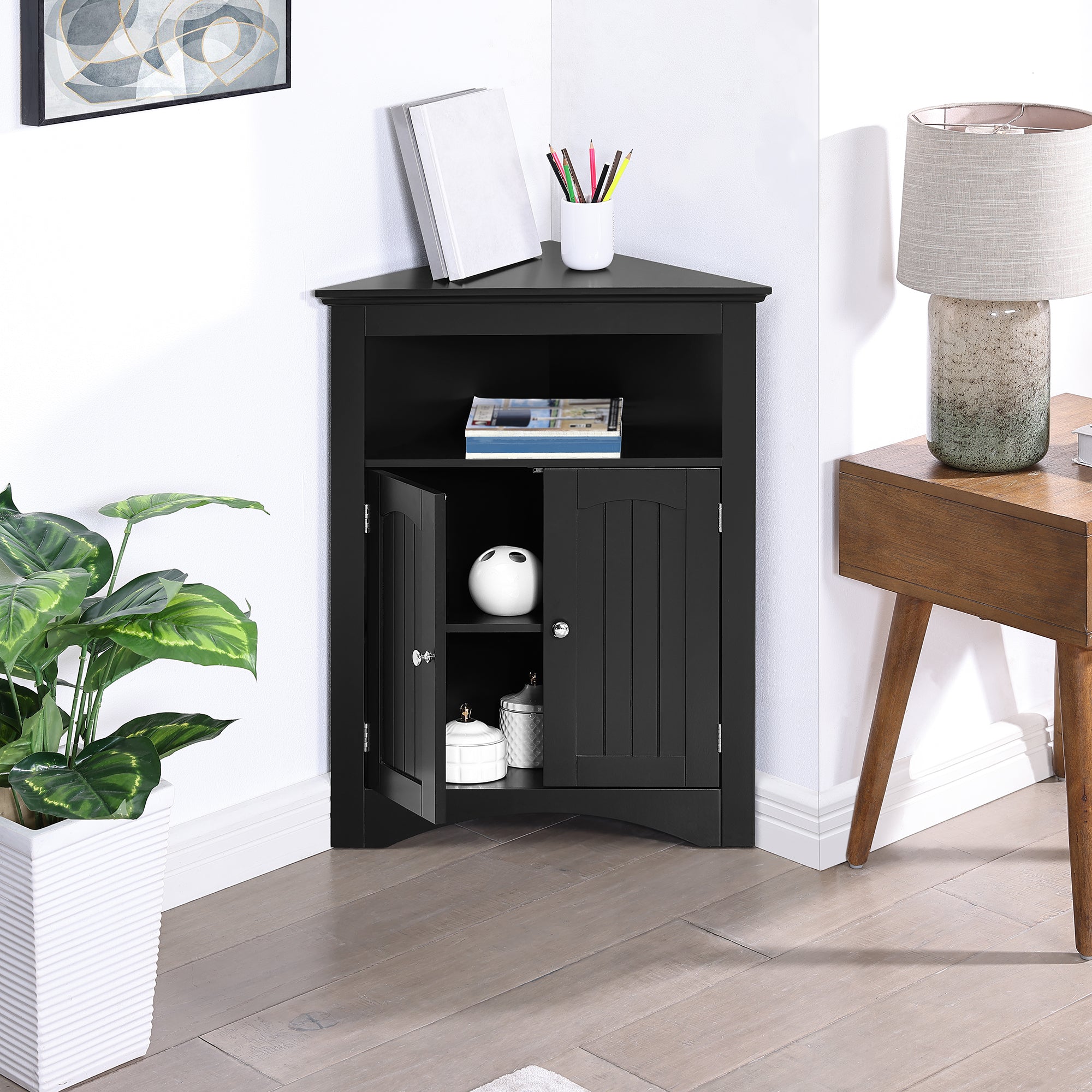 sideboard cabinet,corner cabinet,Bathroom Floor Corner Cabinet with Doors and Shelves, Kitchen, Living Room,Free Standing Storage Cabinet for Bathroom Main image