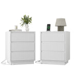 (Set of 2)End Table with Fast USB C Charging Station, Sofa Side Table with 3Drawers, Large Storage Modern Wood Storage Cabinet for Living Room,Bedroom,Office, White