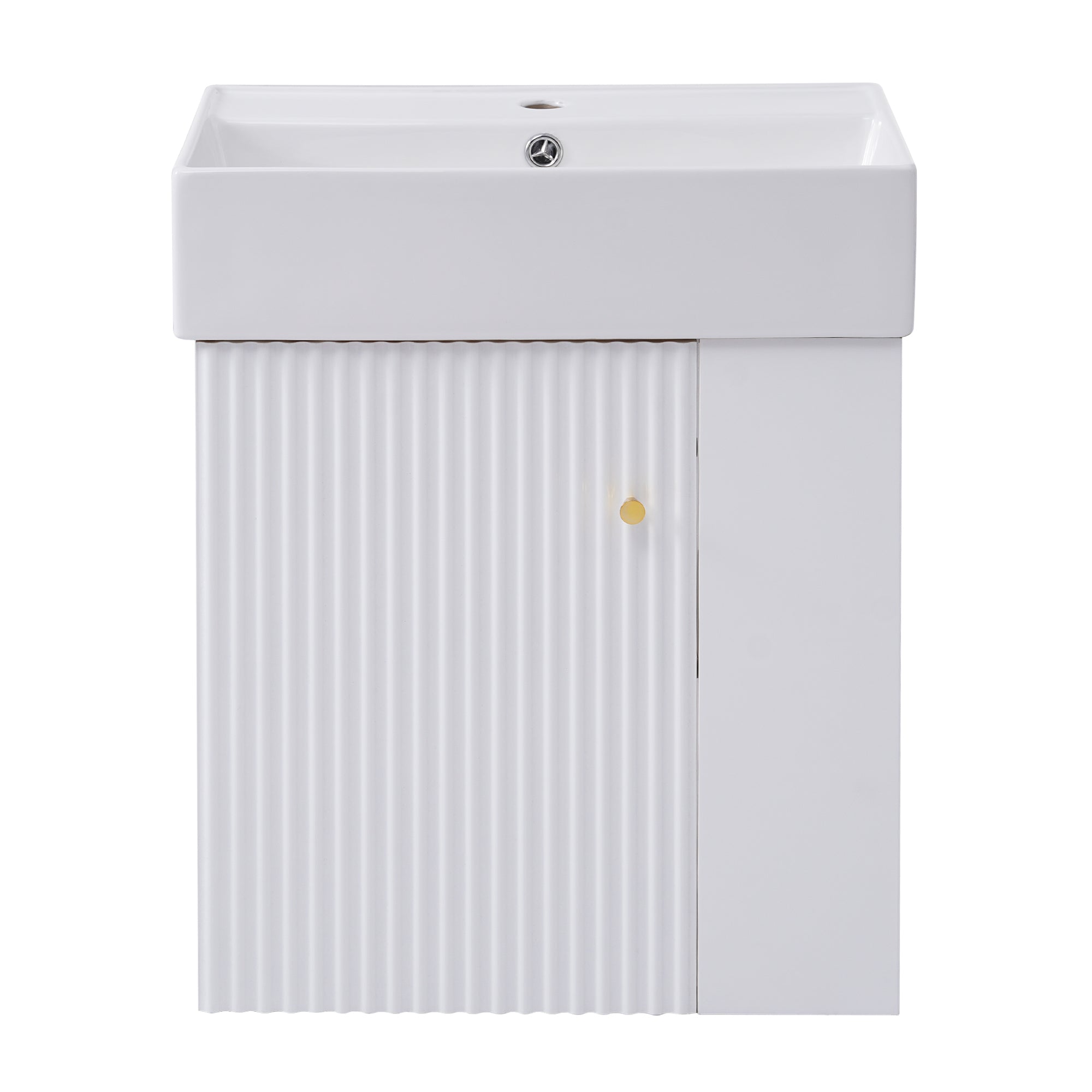 Modern Floating Bathroom Vanity with Ceramic Basin and Right Side Storage - 21.6 inch, White, MDF and Ceramic Main image