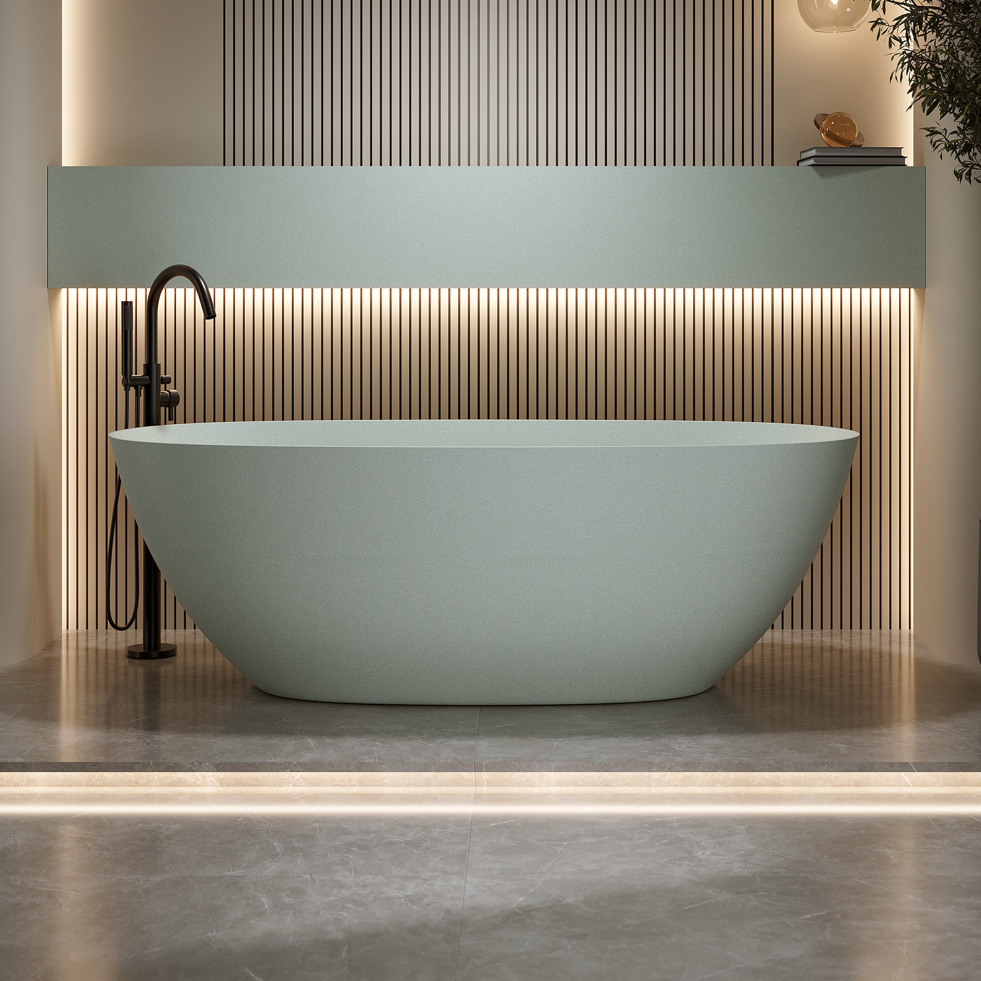 57'' Freestanding Bathtub Resin Stone Soaking Bathtub Solid Surface Modern Tubs with Overflow and Pop-up Drain Main image