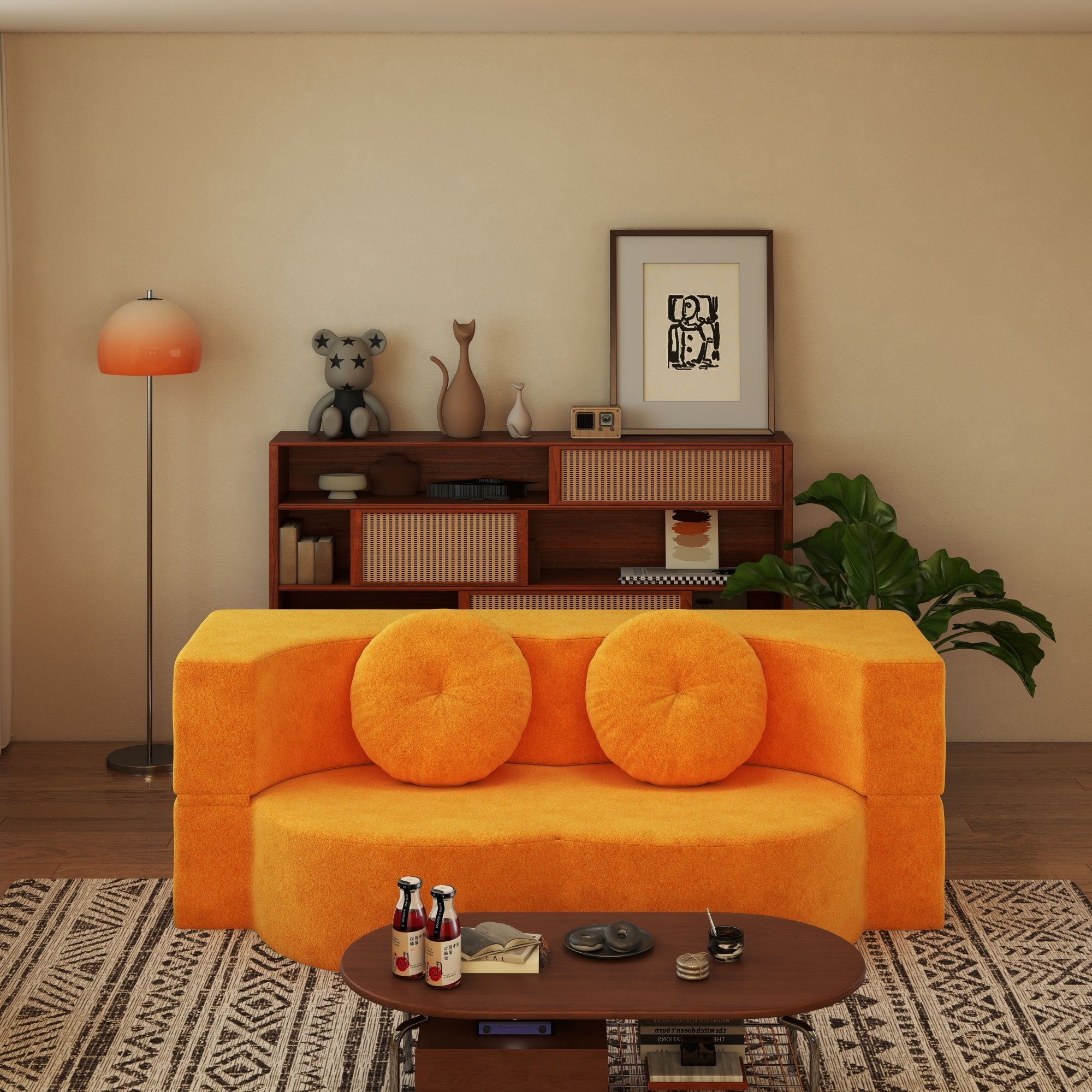 Folding Sofa Bed with Pillow, Twin Sleeper Sofa, Floor & Futon Loveseat Couch, Foam Folding Mattress Sleeper for Living Room, Guest Use, Office, Apartment, No Assembly Required, Yellow Secondary image