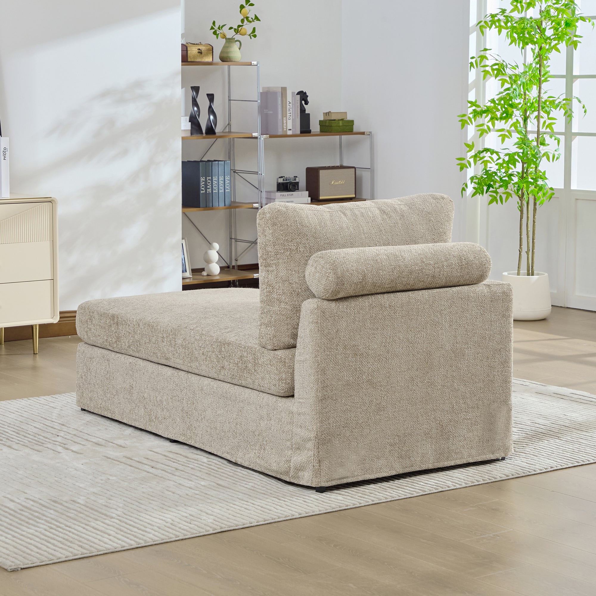 31.69' Wide Modular Sofa Bed With Cushions, Upholstered In Soft Chenille Fabric, Sturdy Metal Legs, Strong Load-Bearing Capacity, Suitable For Living Rooms, Bedrooms, And Apartments.Taupe-L Secondary image