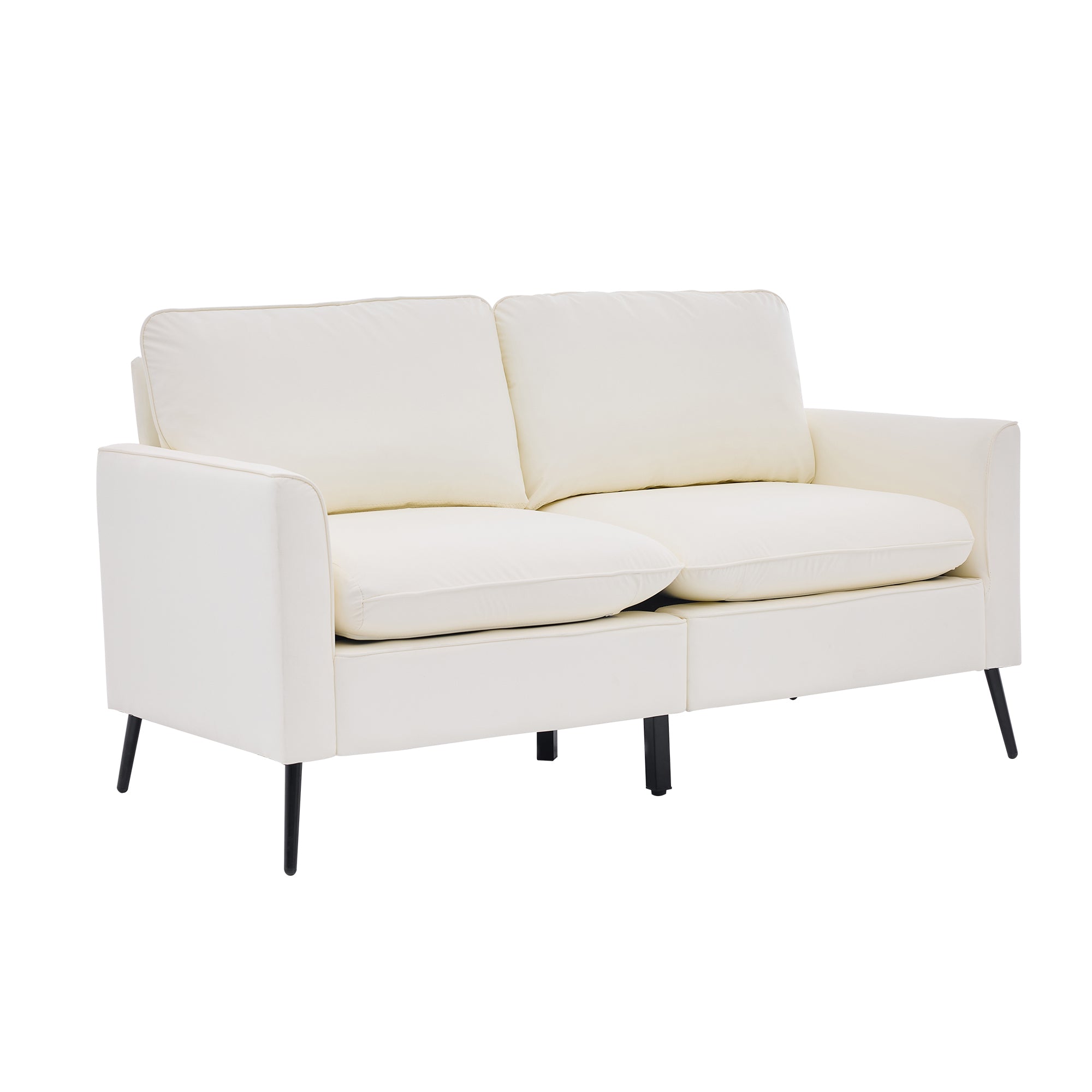 TS Cat Paw Leather Upholstered Loveseat, Nordic Retro Light Luxury Cream White Sofa Chair for Living Room Balcony Bedroom, Soft Fabric with Sturdy Frame Main image