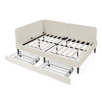 Beige Velvet Upholstered Platform Bed Frame with 2 Storage Drawers and Adjustable Sofa Bed, Full Size