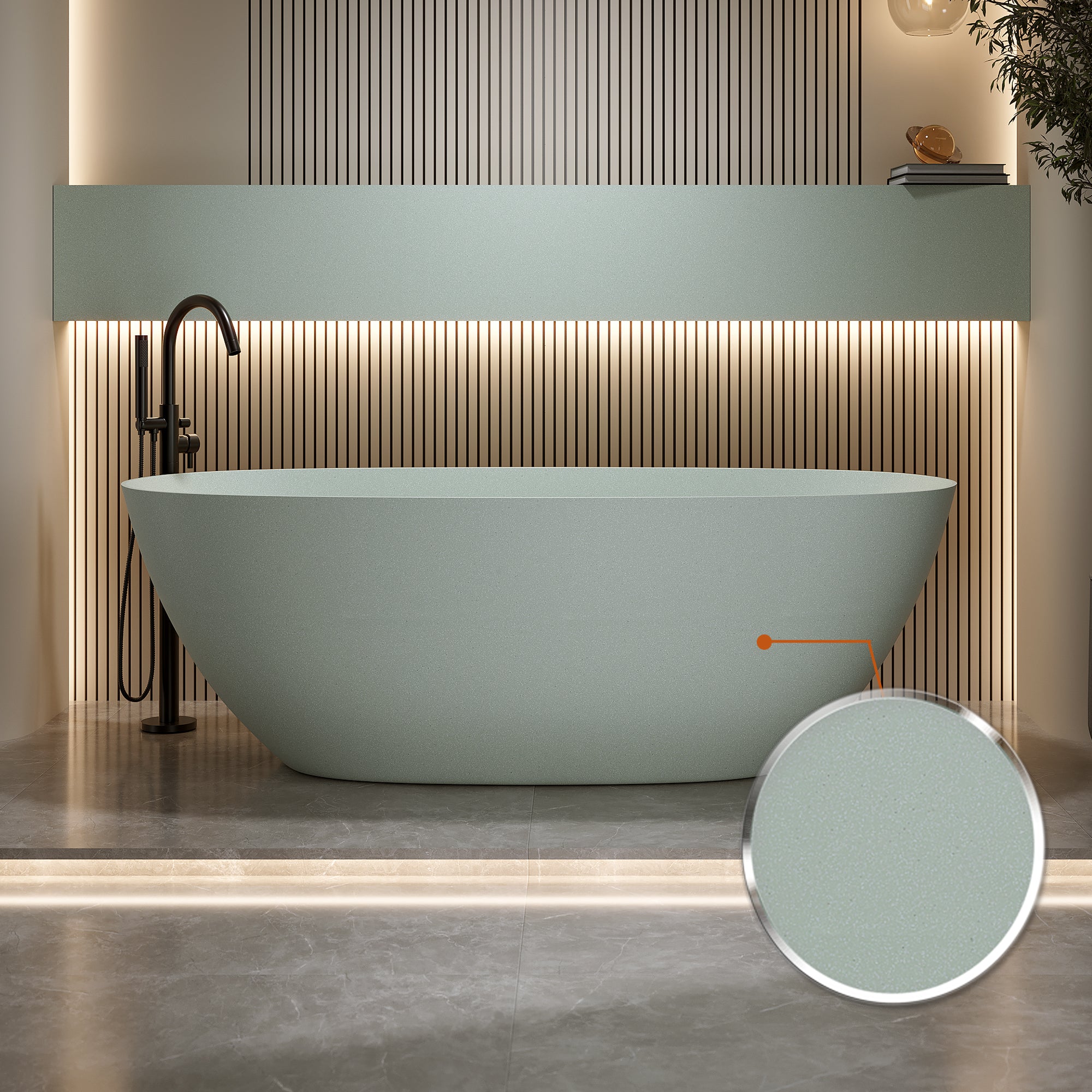 69'' Freestanding Bathtub Resin Stone Soaking Bathtub Solid Surface Modern Tubs with Overflow and Pop-up Drain Secondary image