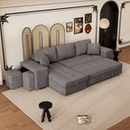 104.5' Modern L-Shape 3 Seat Reversible Sectional Couch, Pull Out Sleeper Sofa with Storage Chaise and 2 Stools for Living Room Furniture Set,Knox Charcoal (old sku:SG000431AAA)