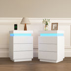 (Set of 2)End Table with Fast USB C Charging Station, Sofa Side Table with 2 Drawers and LED lights, Large Storage Modern Wood Storage Cabinet for Living Room,Bedroom,Office, White