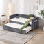 Twin Size Upholstered Daybed with Trundle,USB Port ,Side Pockets, Modern V-grained backrest Design,No Box Spring Needed, for Bedroom, Guest Room ( Grey, Twin)