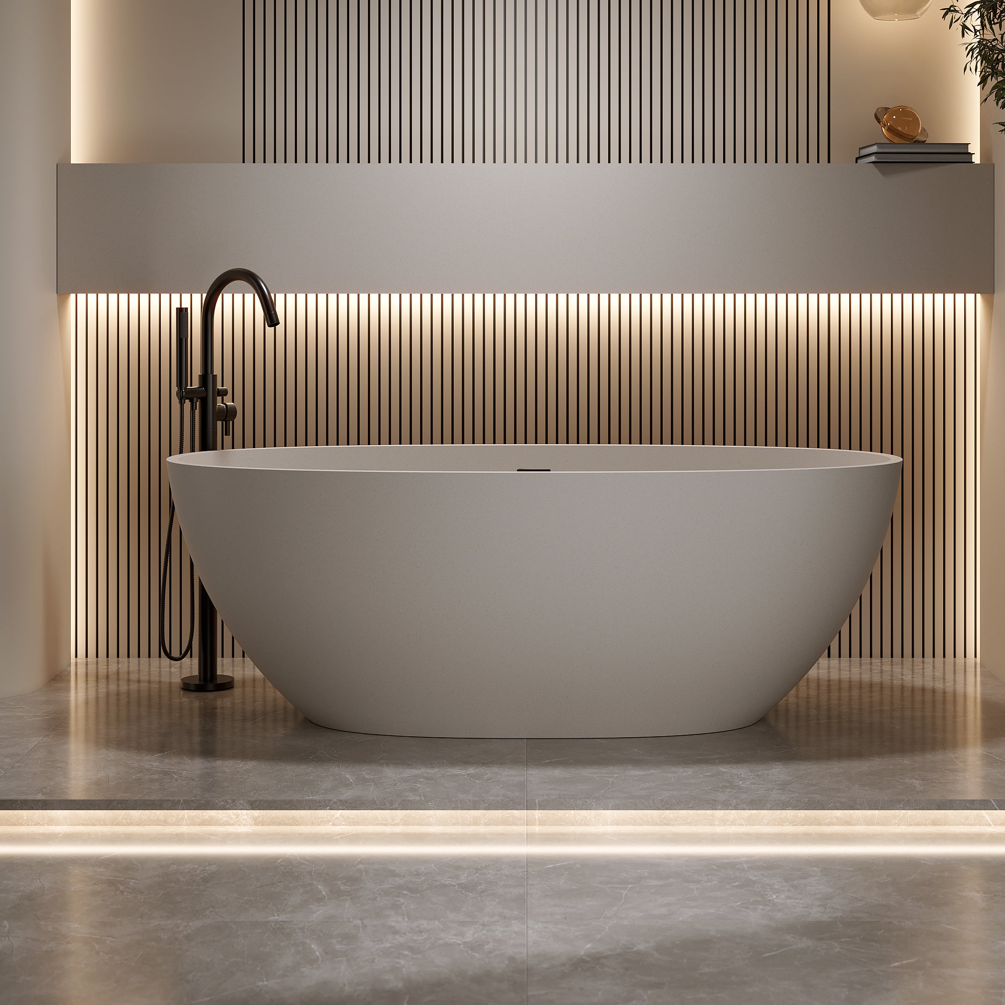 71'' Freestanding Bathtub Resin Stone Soaking Bathtub Solid Surface Modern Tubs with Overflow and Pop-up Drain Main image
