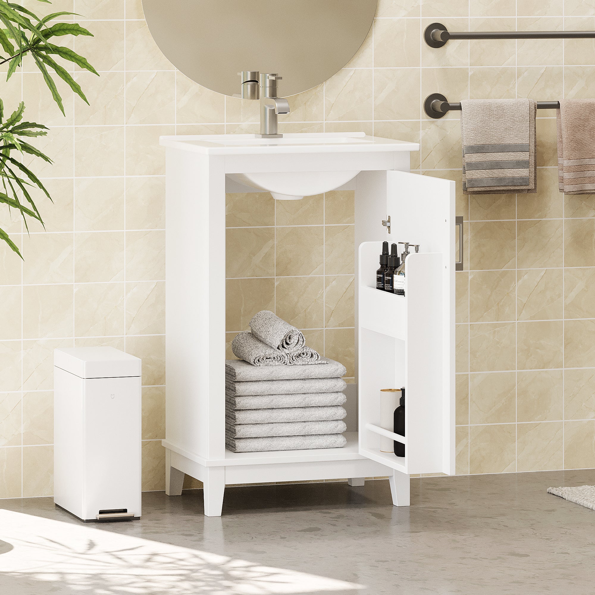 Viedo Modern Small Bathroom Vanity Cabinet with Ceramic Basin - White, Solid Wood/MDF, 20x14.5x33.3 Inches Secondary image