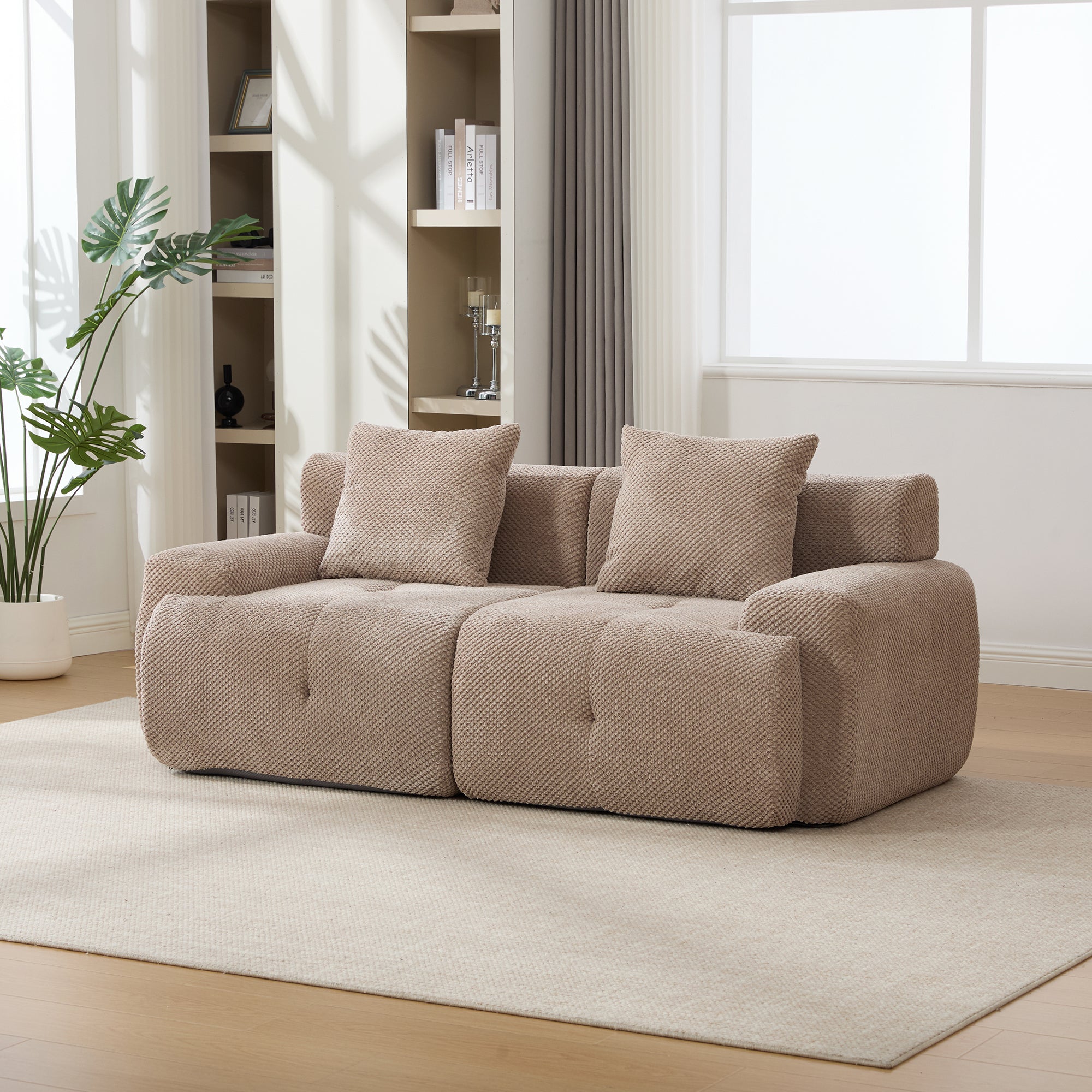 73' Modern Modular Sectional Sofa Loveseat, 2 Seater Tufted Comfy Cloud Tufted Floor Convertible Couch with 2 Pillows, Boneless Conversion Sofa for Living Room,Office, Apartment,Guestroom, Taupe Main image