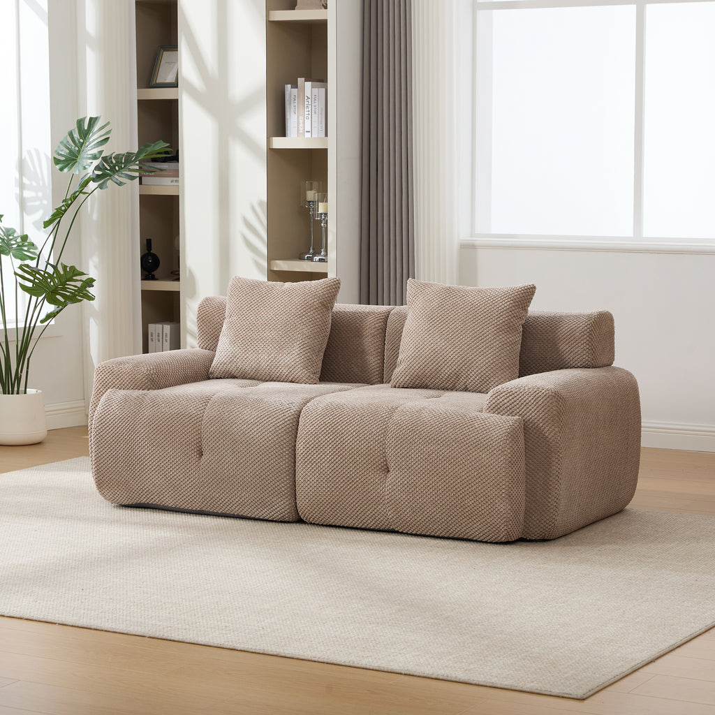 73' Modern Modular Sectional Sofa Loveseat, 2 Seater Tufted Comfy Cloud Tufted Floor Convertible Couch with 2 Pillows, Boneless Conversion Sofa for Living Room,Office, Apartment,Guestroom, Taupe