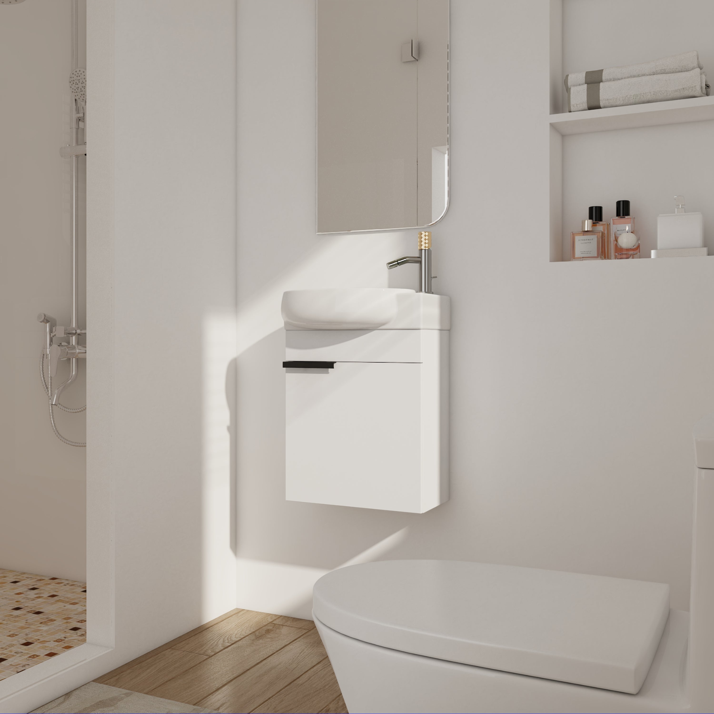 Soft Close Doors Bathroom Vanity With Sink,16 Inch  For Small Bathroom Main image