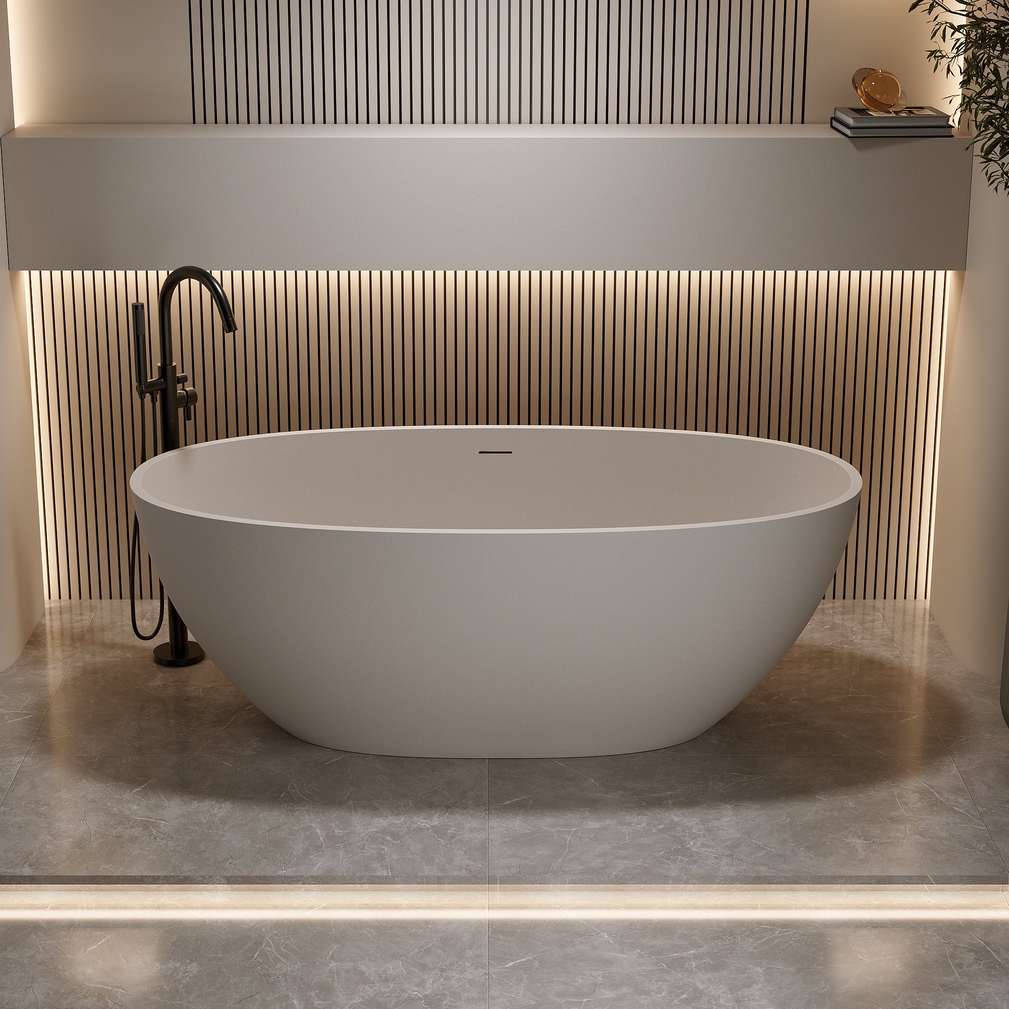 63'' Freestanding Bathtub Resin Stone Soaking Bathtub Solid Surface Modern Tubs with Overflow and Pop-up Drain Secondary image
