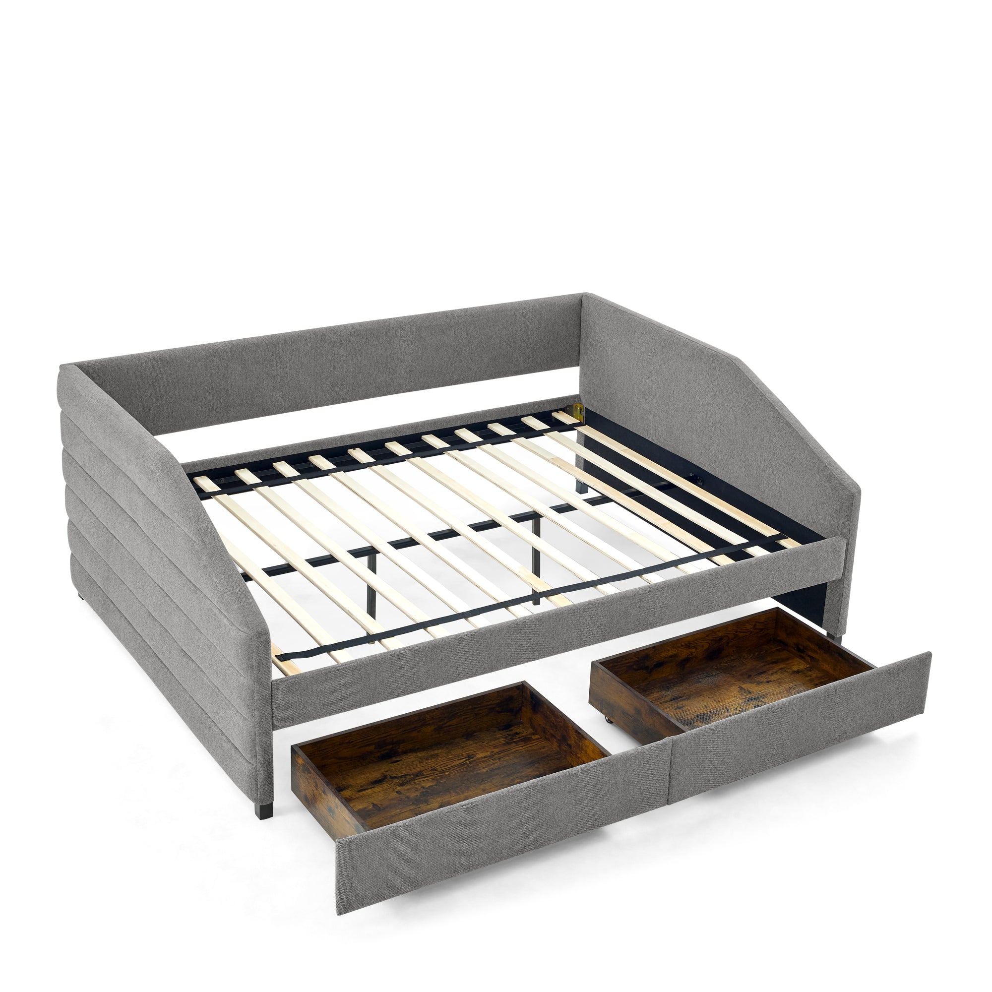 Upholstered Tufted Queen Size Daybed with Two Drawers Trundle, Linen Fabric, Grey, 88'x64.5'x34'