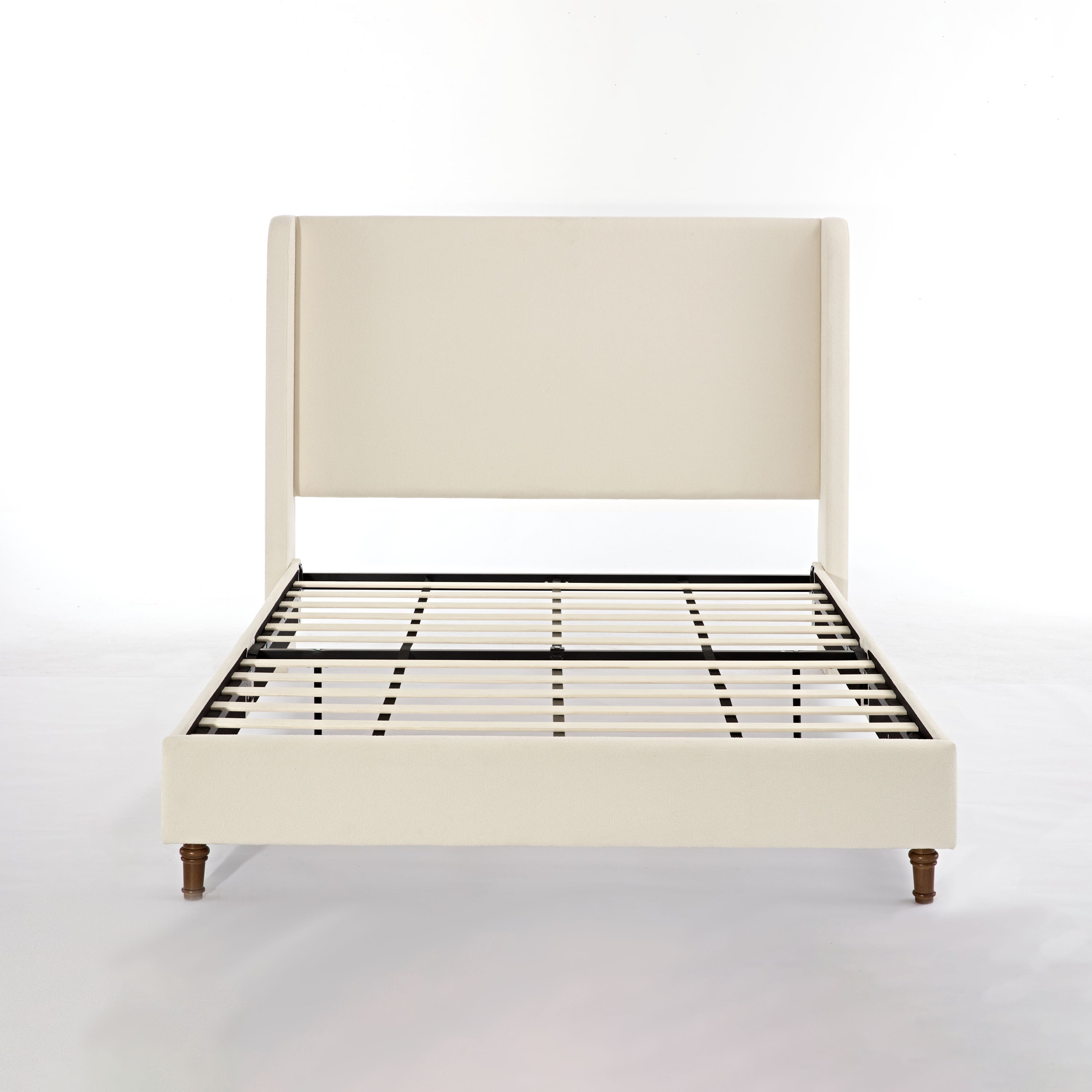 Harper Tall Headboard Upholstered Bed in Ivory Boucle with Elegant Simplicity, 54' High, No Box Spring Needed, Easy Assembly, California King Size Main image