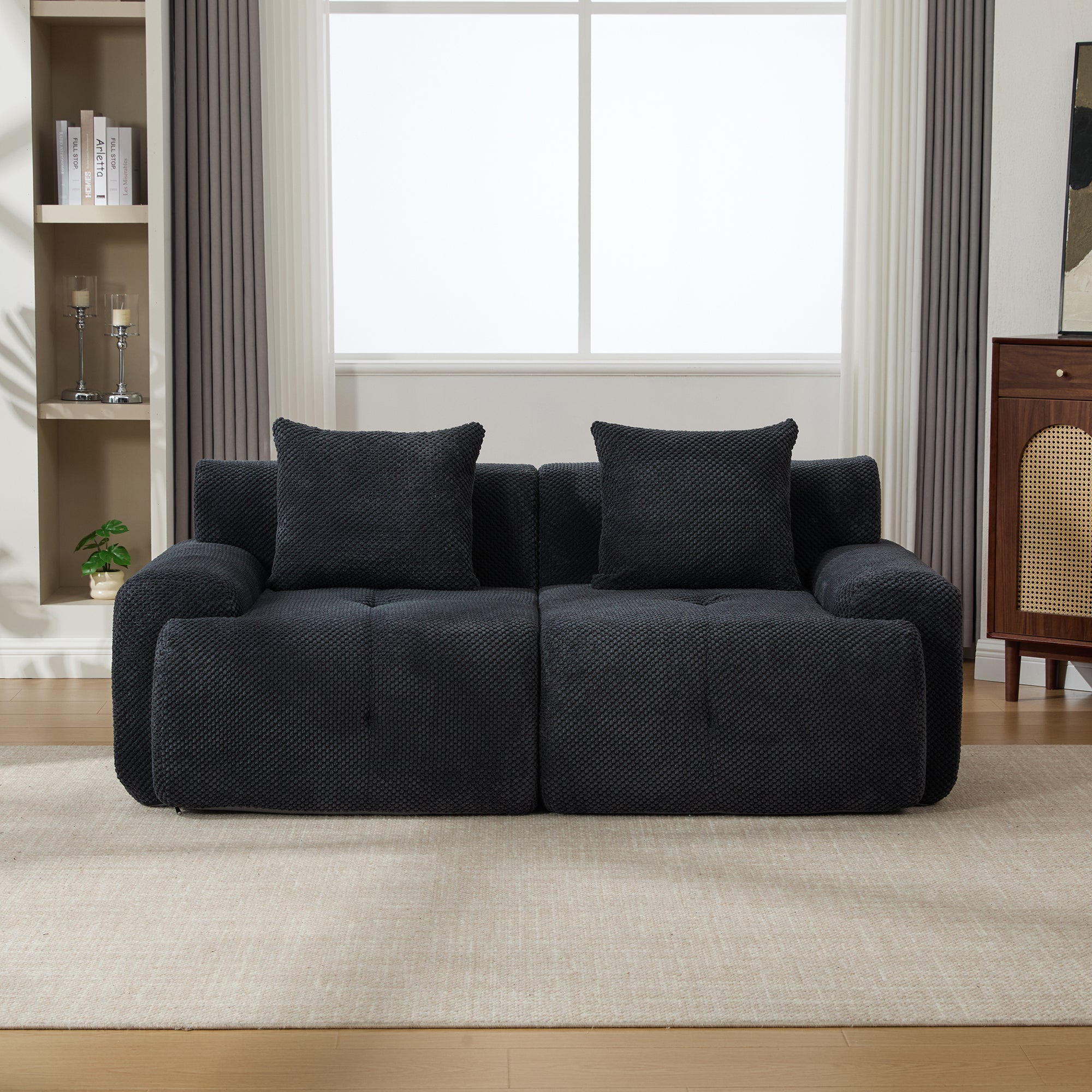 73' Modern Modular Sectional Sofa Loveseat, 2 Seater Tufted Comfy Cloud Tufted Floor Convertible Couch with 2 Pillows, Boneless Conversion Sofa for Living Room,Office, Apartment,Guestroom, Charcoal Secondary image