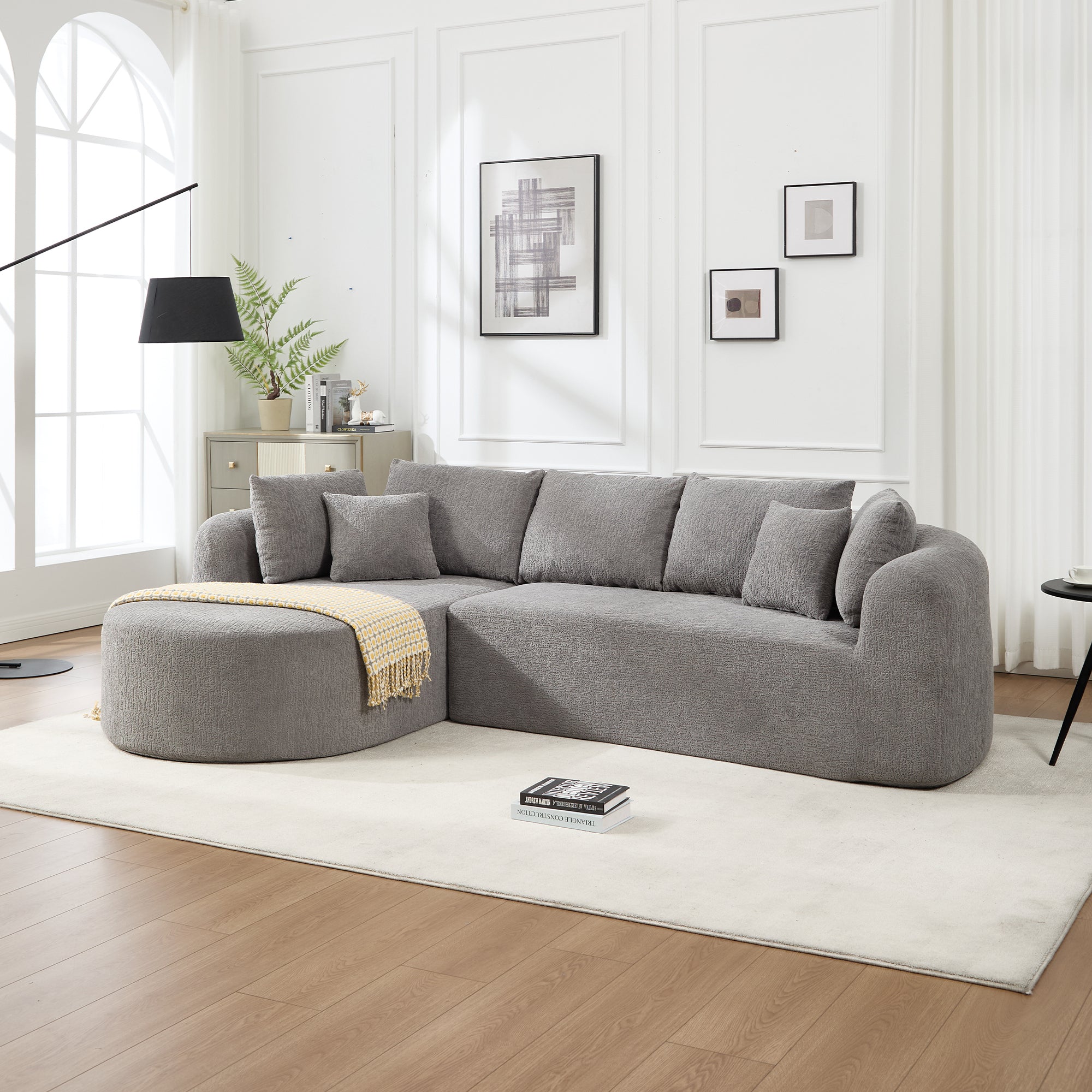 109 Inch Cloud Sectional Couch, Boneless Sofa for Living Room, Corduroy Modular Couch with L Shape Chaise, Modern Compressed Sofa in a Box, Memory Foam Filling (LIGHT GREY) Main image