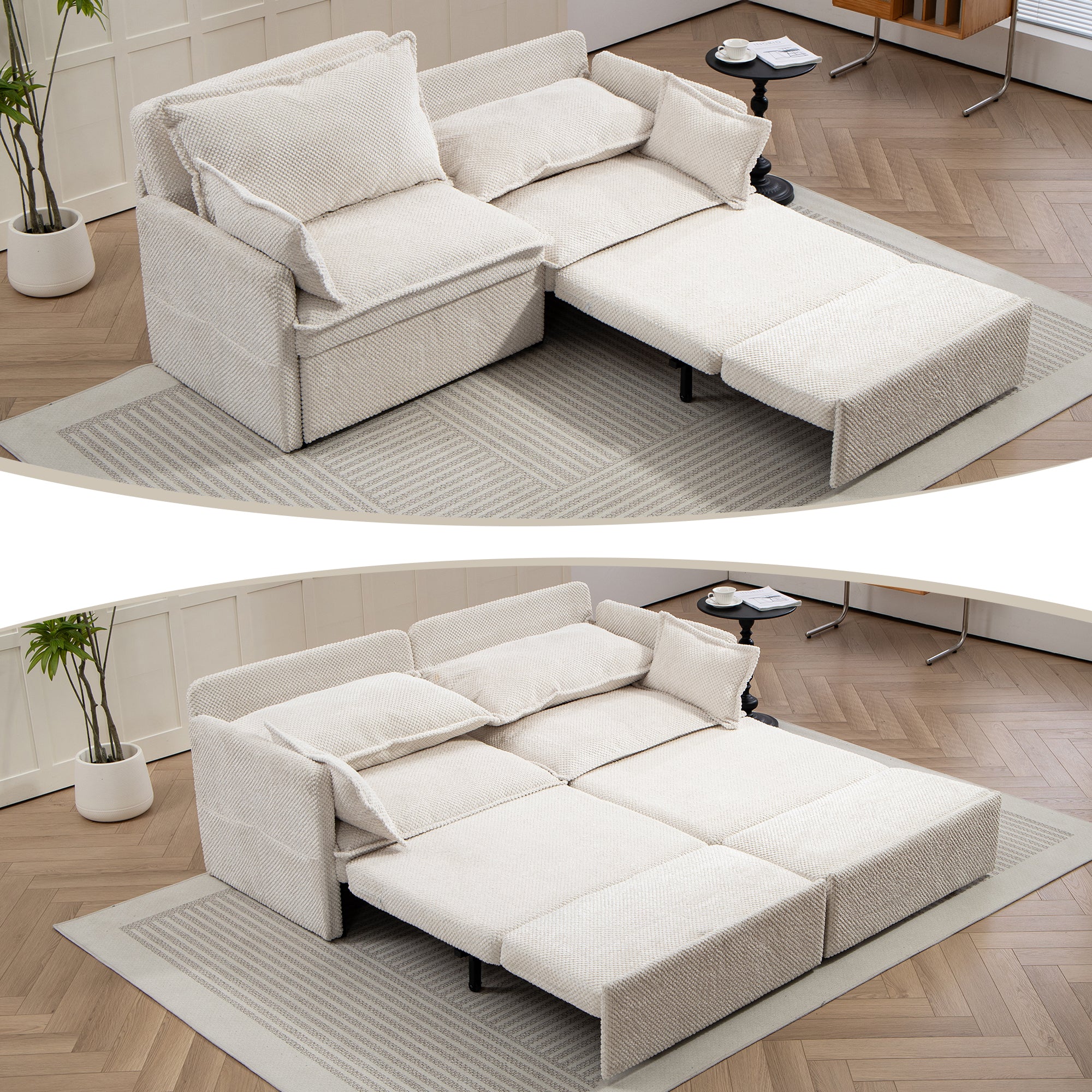 73.6inch Pull Out Sofa Bed,3-in-1 corduroy Convertible Sleeper Sofa Couch,Side Storage,and USB/C-TYPE Charging Ports Chair for Living Room,Bedroom,Apartment Secondary image