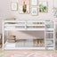 Solid Wooden, Solid Rubber Wooden Twin over Twin Floor Bunk Bed with Ladder, with Bed Platform of Strengthened Slats,White