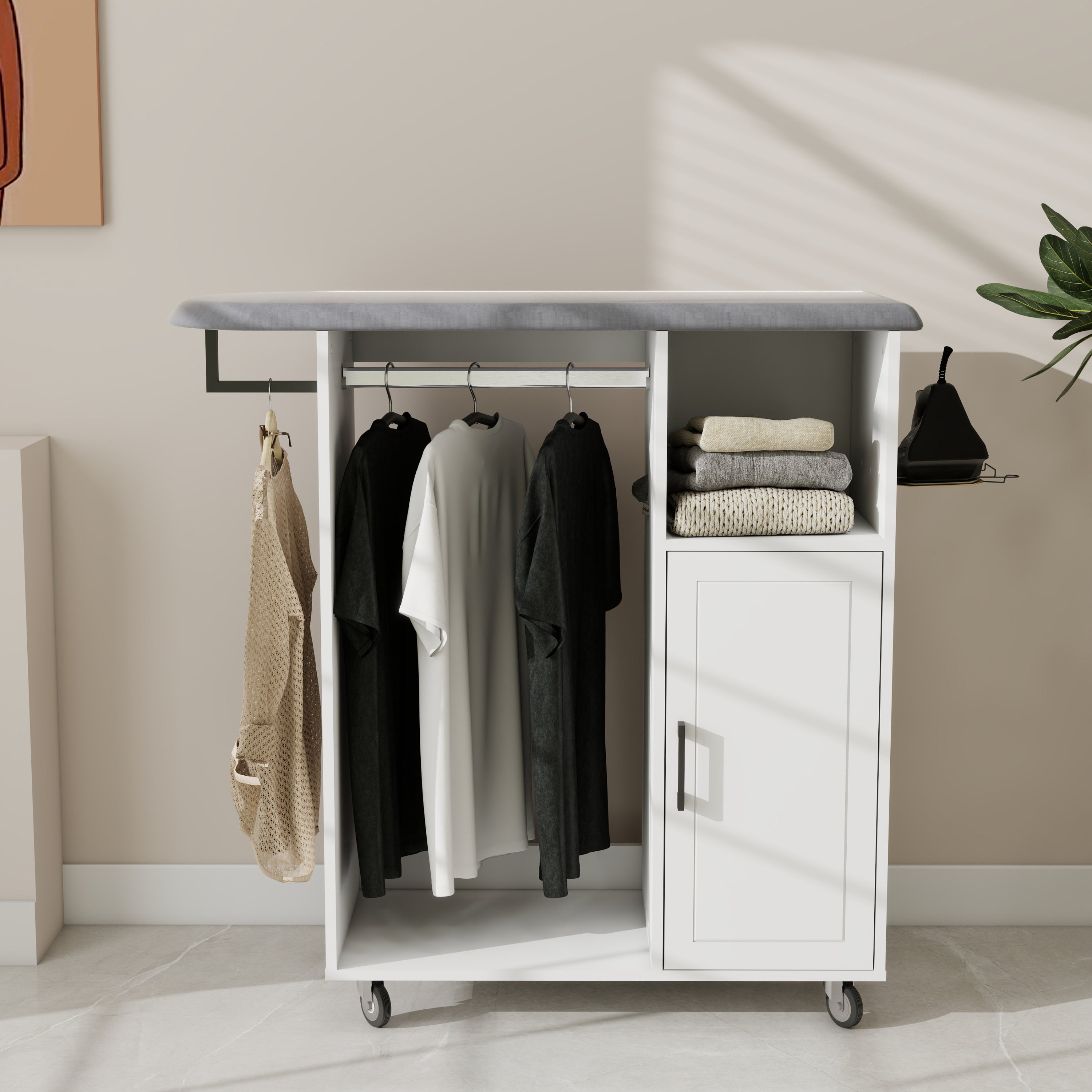 Ironing Cart with Rolling Ironing Board, Multipurpose Ironing Cabinet with Wheels, Compact Ironing Solution for Laundry Room, Bedroom,Cloakroom-White Secondary image