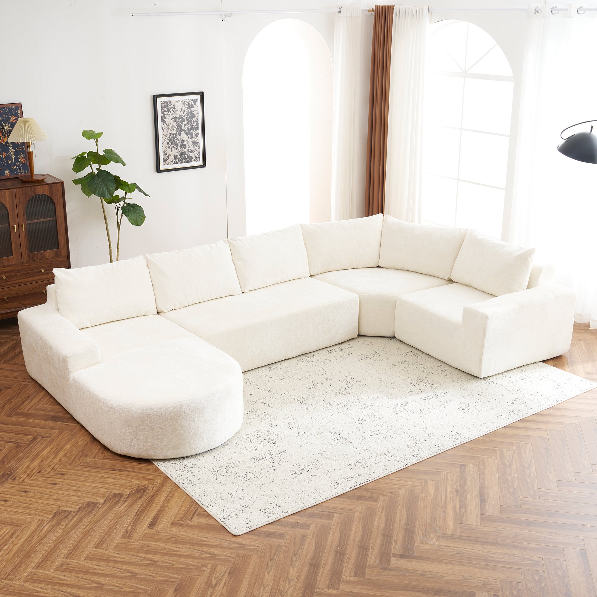 Beige Oversized Modular Cloud Sectional Sofa Set with Deep Seat Upholstered in Chenille Fabric Secondary image