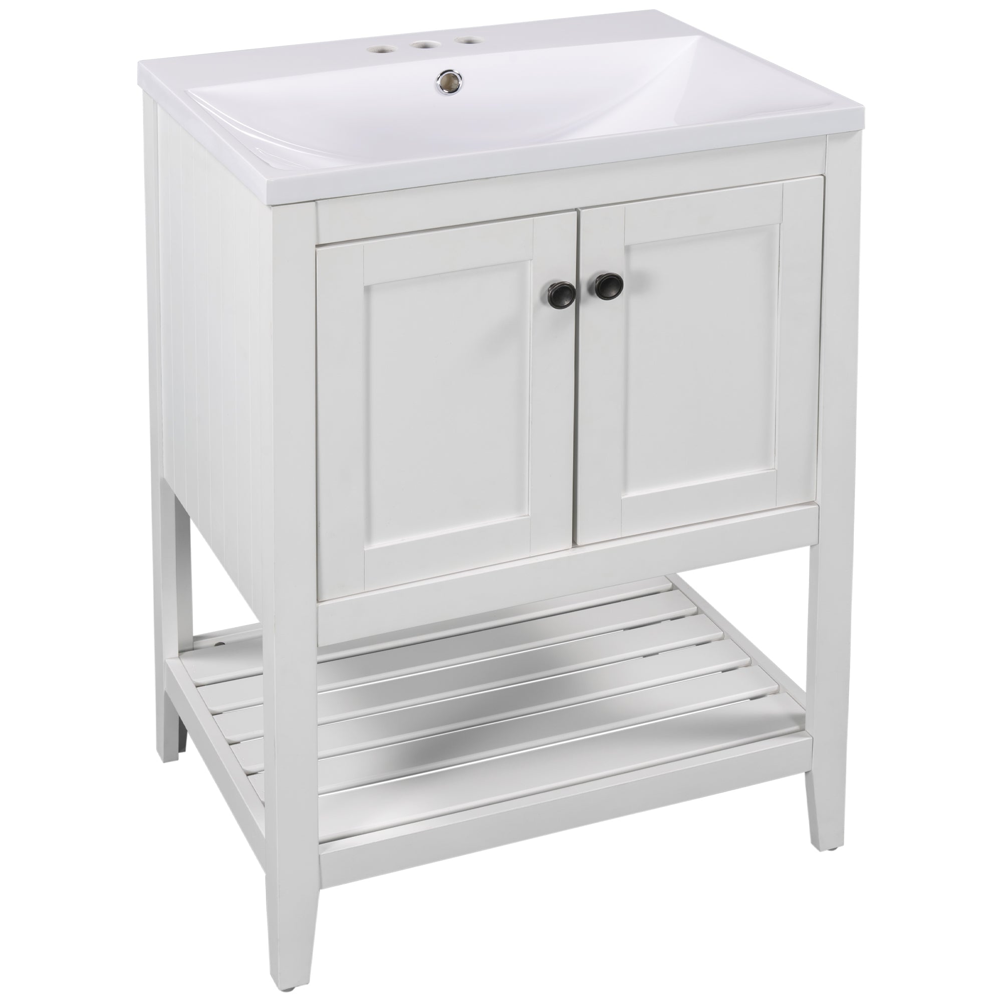 Modern White Bathroom Vanity with Ceramic Sink and Solid Wood Frame, 24-Inch Main image