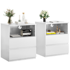 (Set of 2)End Table with Fast USB C Charging Station, Sofa Side Table with 2 Drawers, Large Storage Modern Wood Storage Cabinet for Living Room,Bedroom,Office, White