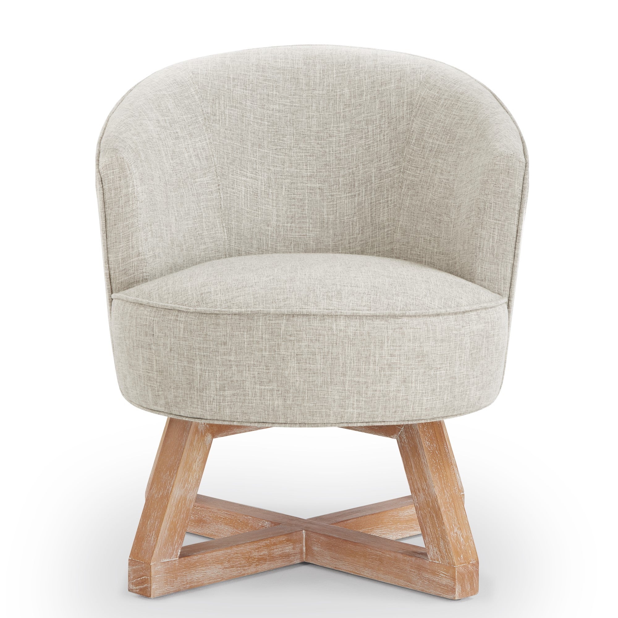 Swivel chair with cross-shaped wooden base,Lounge chair with solid wood legs, 360°freely Swivel chair ,  Classic linen Fabric for living room, bedroom, office, dresser -Light Gray Secondary image