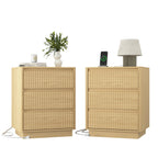 (Set of 2)End Table with Fast USB C Charging Station, Sofa Side Table with 3Drawers, Large Storage Modern Wood Storage Cabinet for Living Room,Bedroom,Office, Natura;