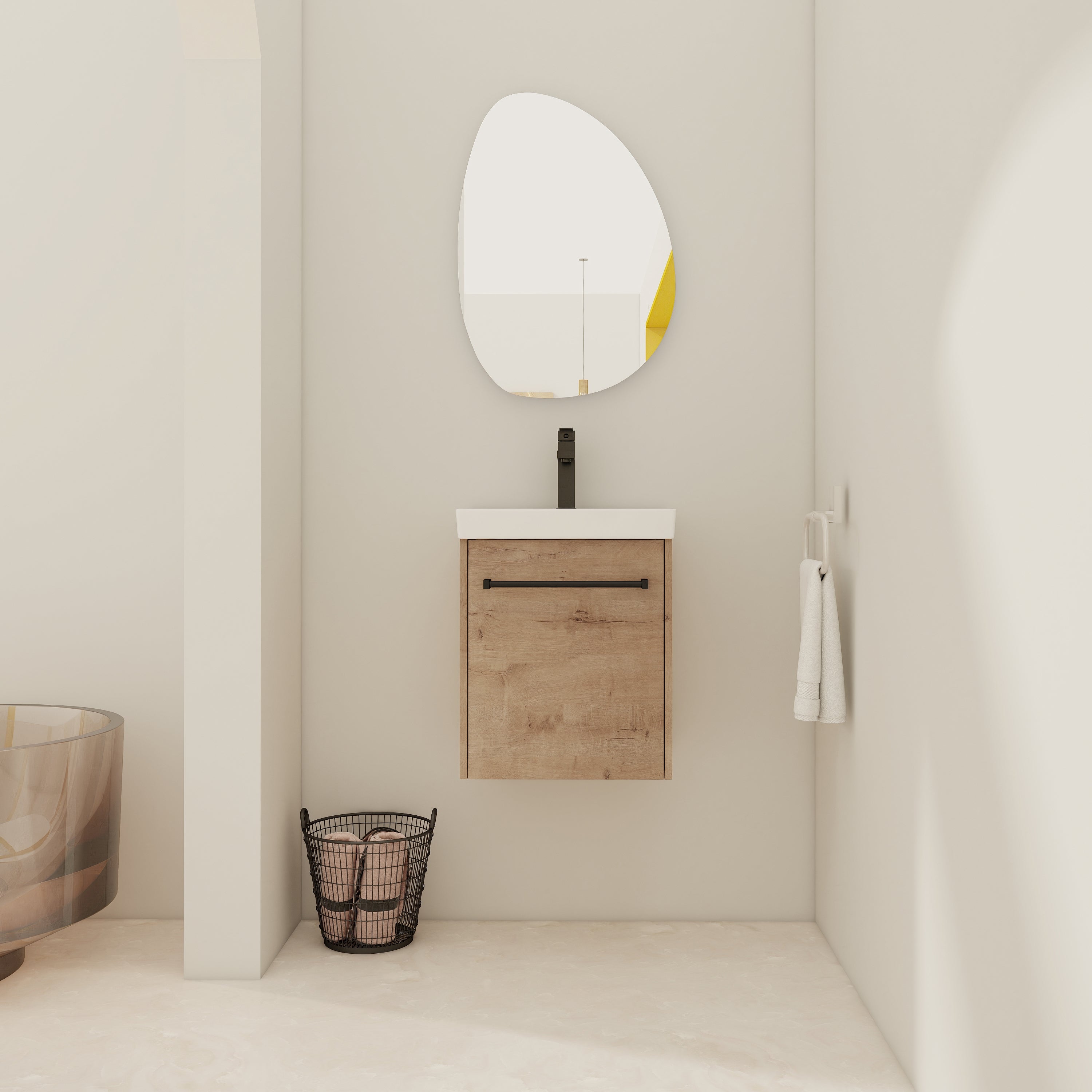 18'' Floating Wall-Mounted Bathroom Vanity with Ceramic Sink & Soft-Close Cabinet Door, For Small Bathroom Secondary image