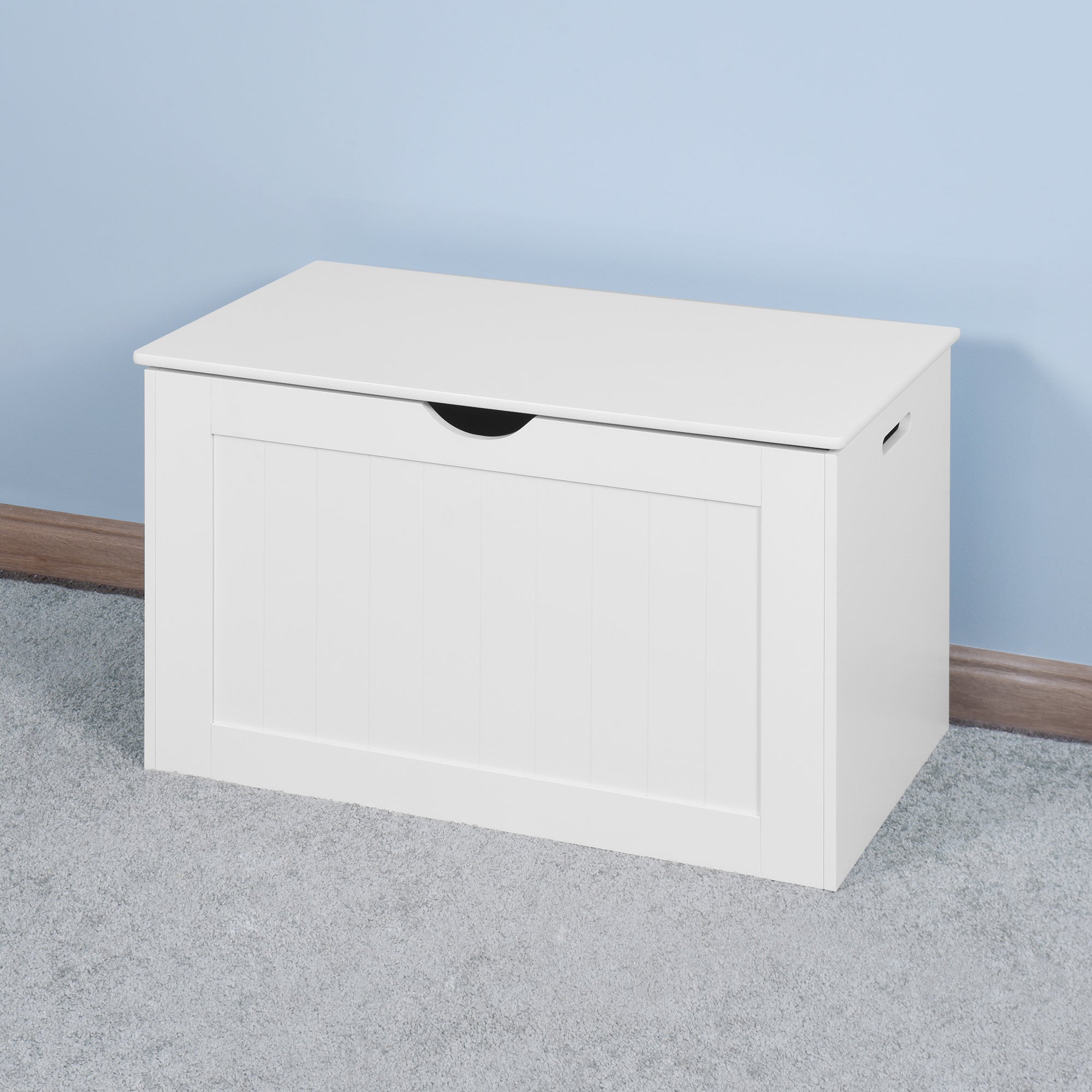 White Lift Top Entryway Storage Cabinet with 2 Safety Hinge, Wooden Toy Box Main image
