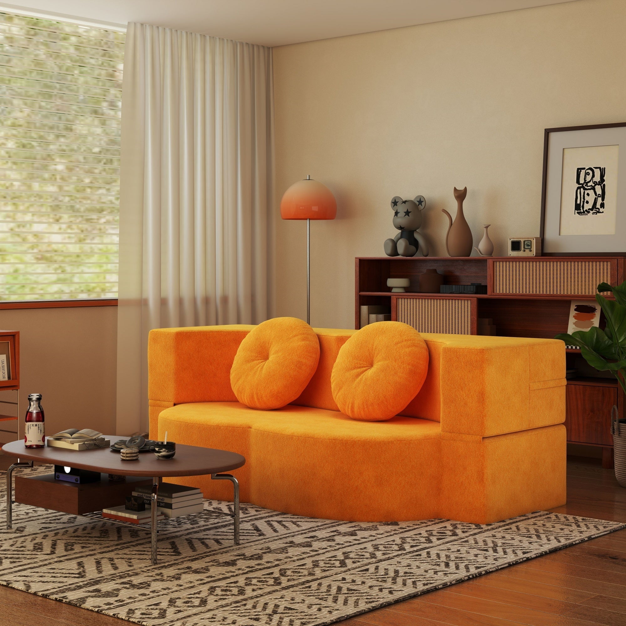Folding Sofa Bed with Pillow, Twin Sleeper Sofa, Floor & Futon Loveseat Couch, Foam Folding Mattress Sleeper for Living Room, Guest Use, Office, Apartment, No Assembly Required, Yellow Main image