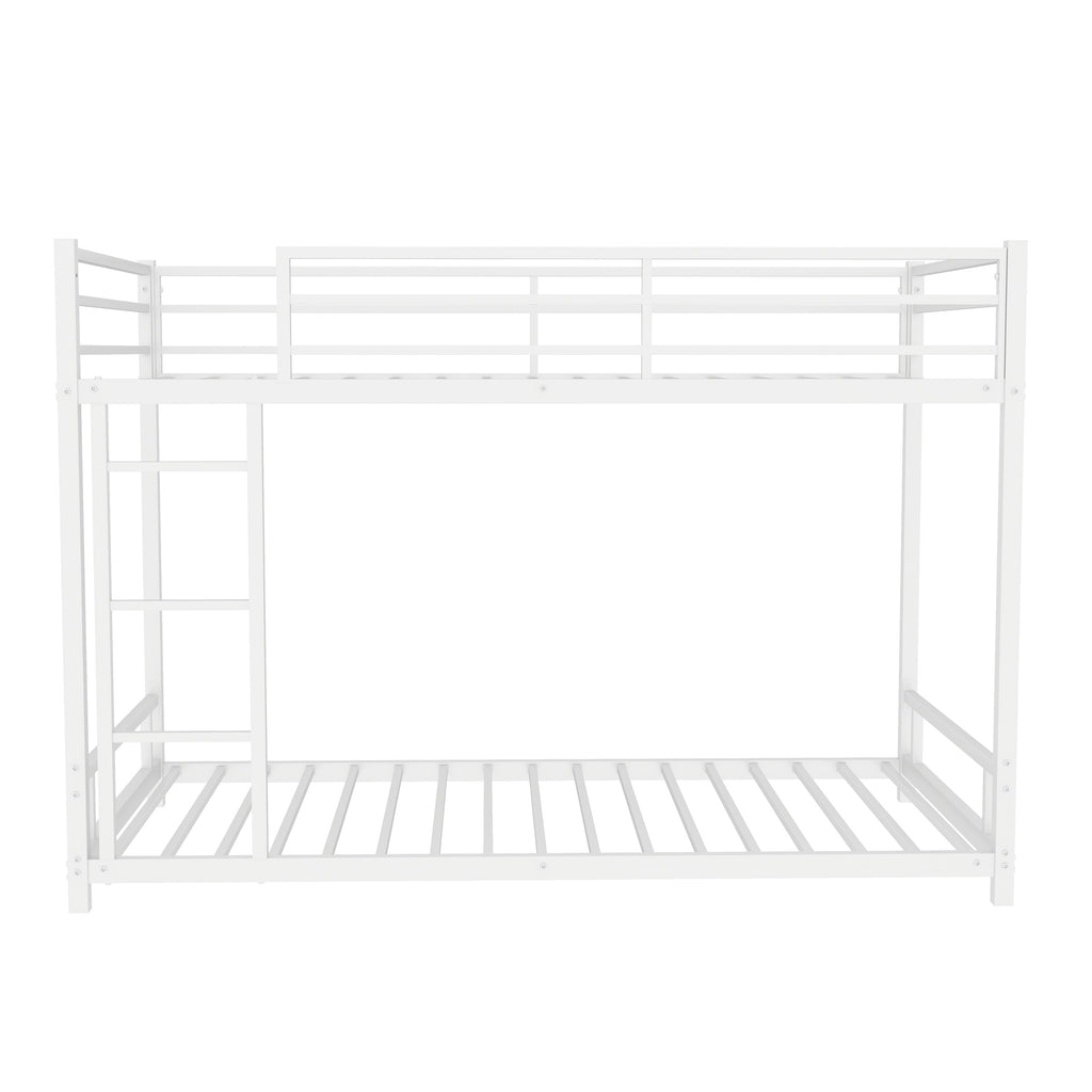 Metal Twin over Twin Bunk Bed with Noise Reduction and Safety Guardrail, White