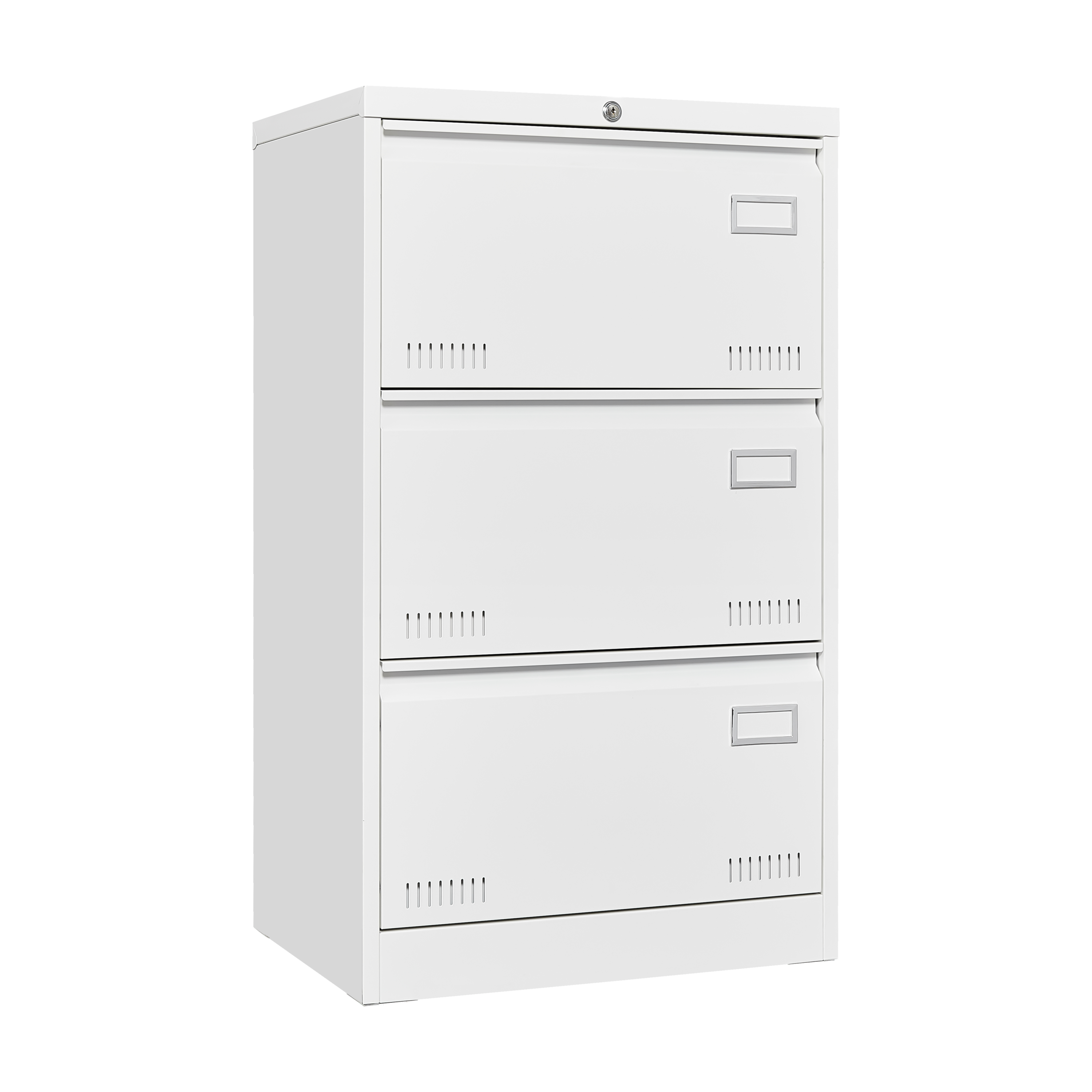 Contemporary White Metal Lateral File Cabinet with Lock, 3 Drawer Office Storage for Legal/Letter/A4/F4