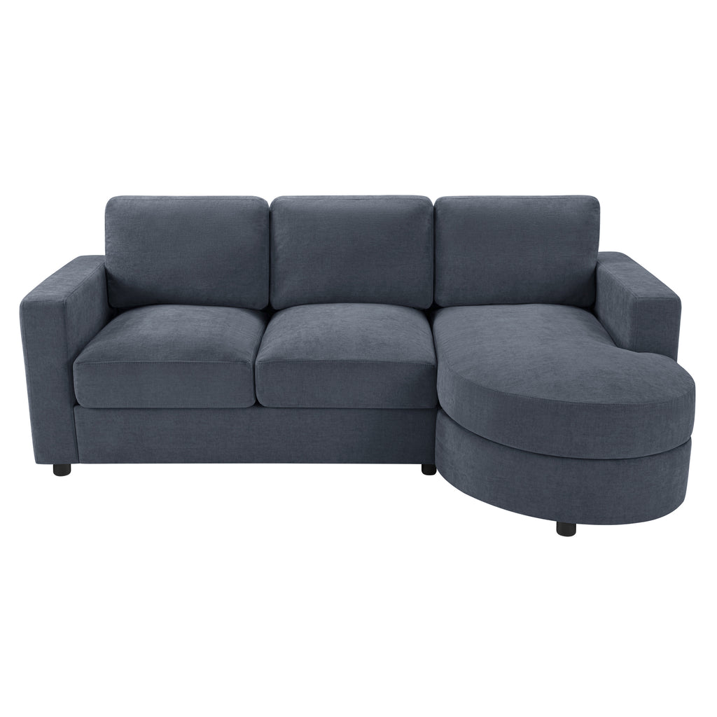 Modern Blue Chenille L-shaped Sectional Sofa with Curved Chaise, USB Ports, and Side Storage Pockets, 84.6' x 51.2'