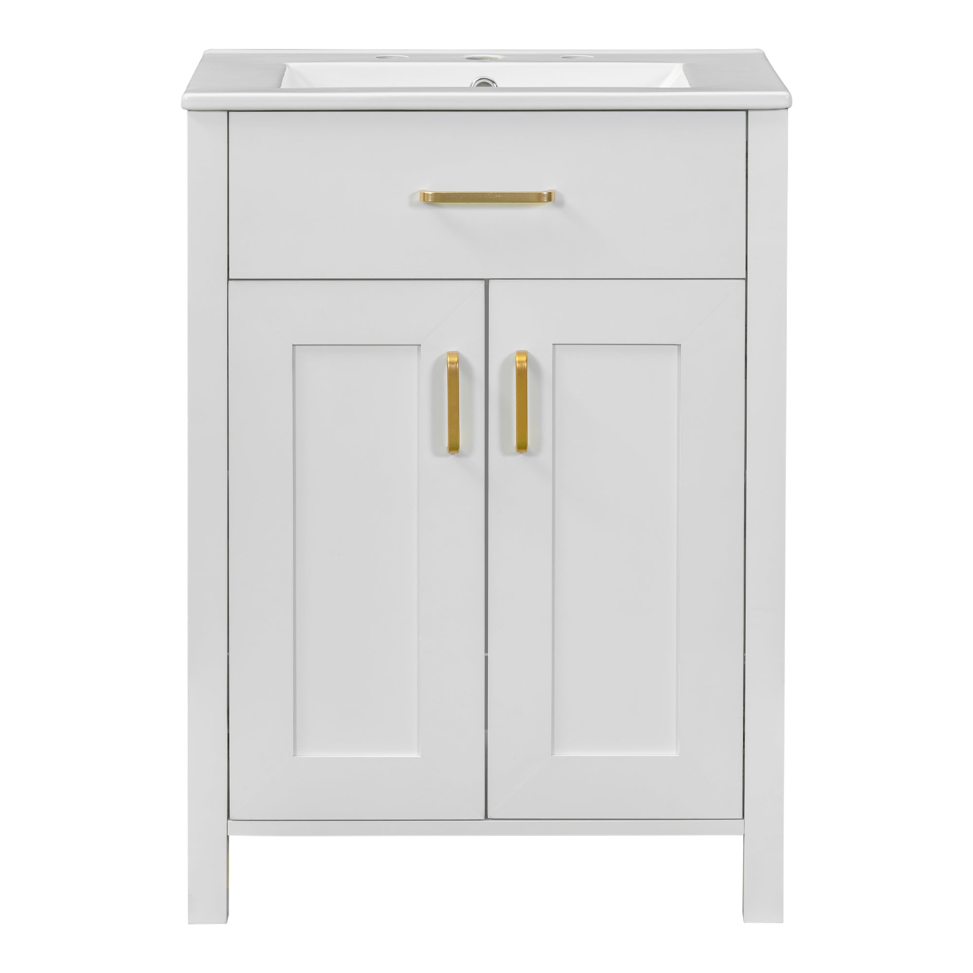Luxurious Space-Saving 24' Bathroom Vanity Combo with Ceramic Sink, Gold Handles, Solid Wood and MDF, 24.2'W*18.3'D*34'H Main image