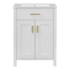 Luxurious Space-Saving 24' Bathroom Vanity Combo with Ceramic Sink, Gold Handles, Solid Wood and MDF, 24.2'W*18.3'D*34'H