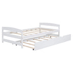 White Twin Size Platform Bed with Twin Trundle, Pine Wood and MDF, 77.4L x 40.6W x 22.1H inches