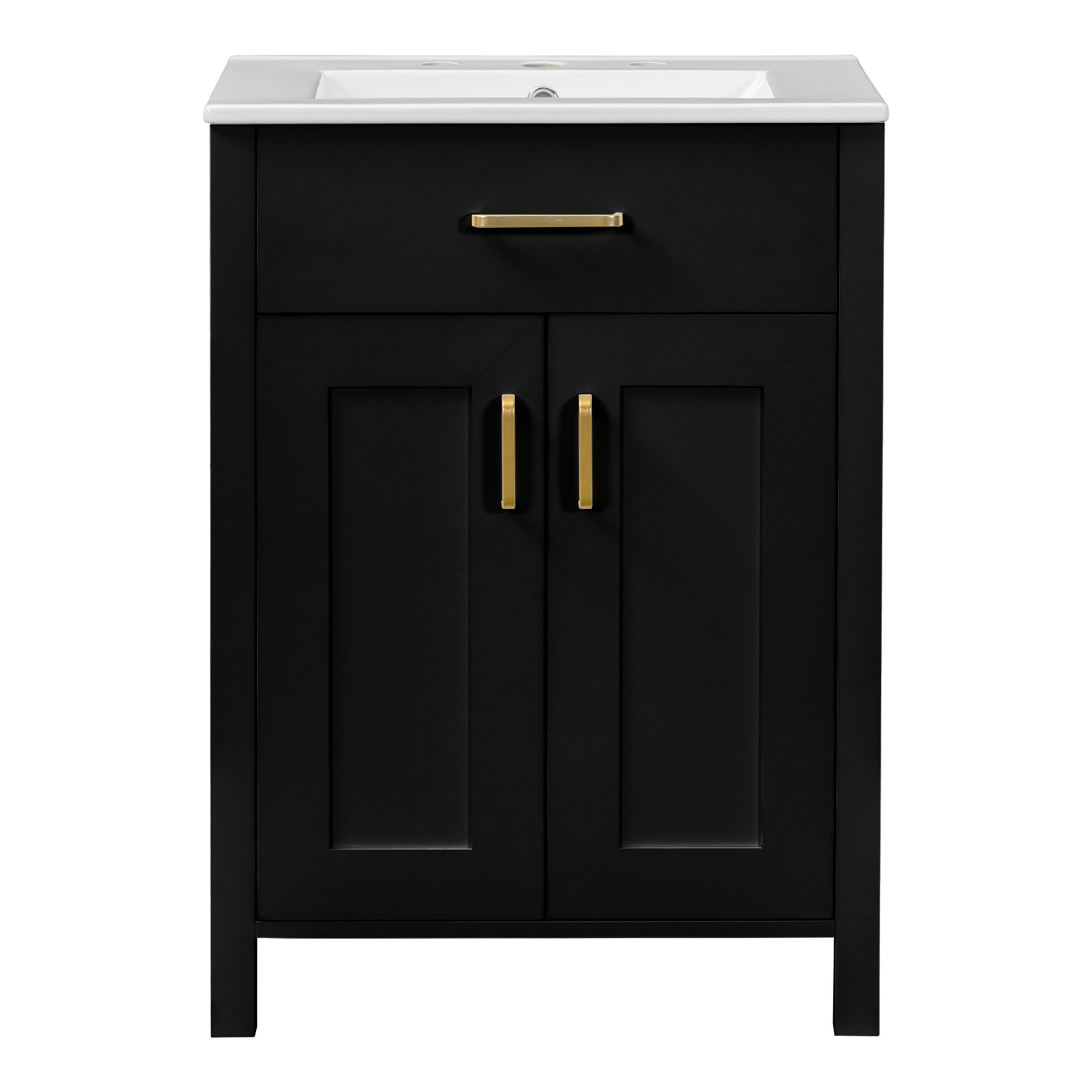 Luxurious 24' Bathroom Vanity Combo with Ceramic Sink, Space-Saving Design, Black, Solid Wood and MDF Main image