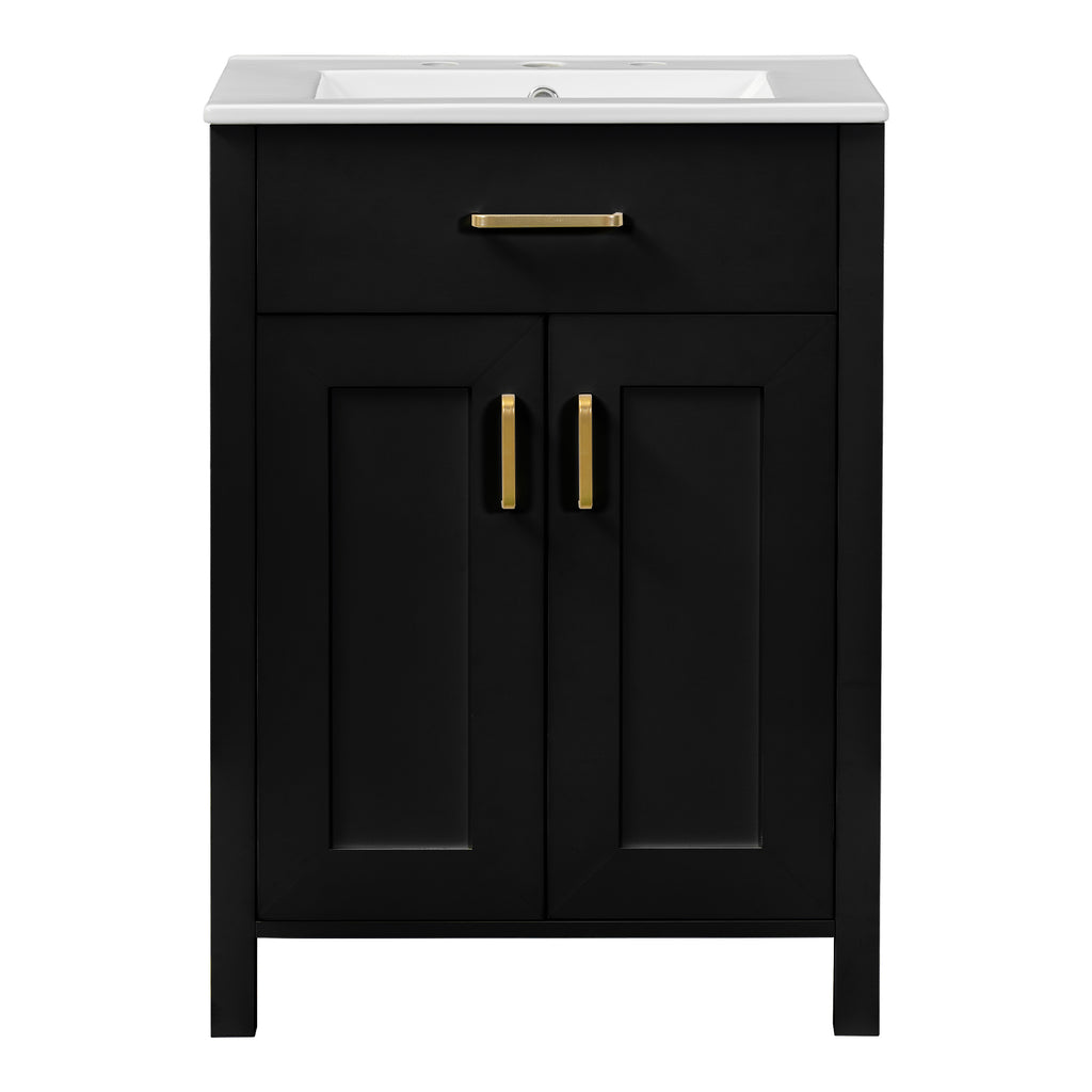 Luxurious 24' Bathroom Vanity Combo with Ceramic Sink, Space-Saving Design, Black, Solid Wood and MDF