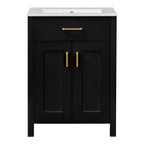 Luxurious 24' Bathroom Vanity Combo with Ceramic Sink, Space-Saving Design, Black, Solid Wood and MDF