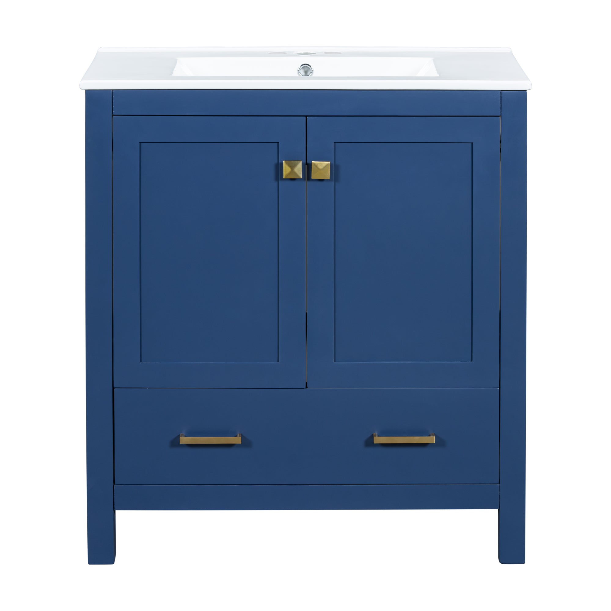 Transitional Blue Bathroom Vanity with Single Ceramic Sink and Solid Wood Frame, 30 Inches Main image