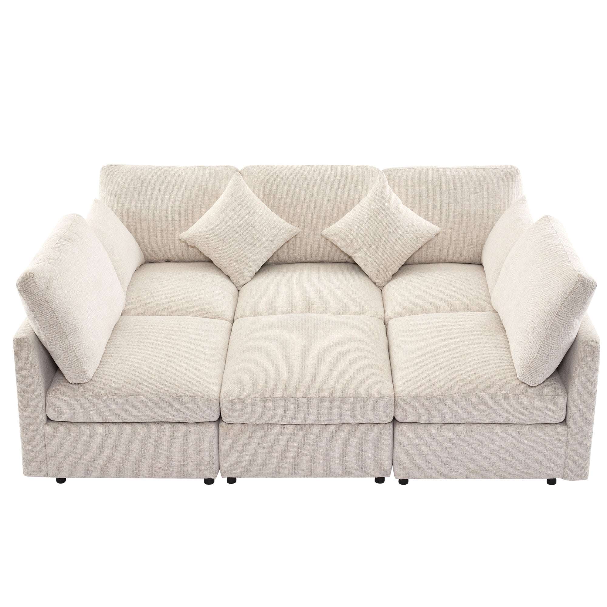 Beige Sectional Sofa Modular U-shaped with Ottoman & USB Ports, Chenille Fabric, 86.6' Main image