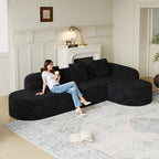 111.8-inch L-shaped curved modular sofa, modern design featuring lychee-textured long-pile polyester fabric, curved backrest with three pillows