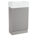 Modern Grey Bathroom Vanity with Sink and Two-tier Shelf, Freestanding MDF Cabinet with Ceramic Top, Left or Right Orientation, 18.6'